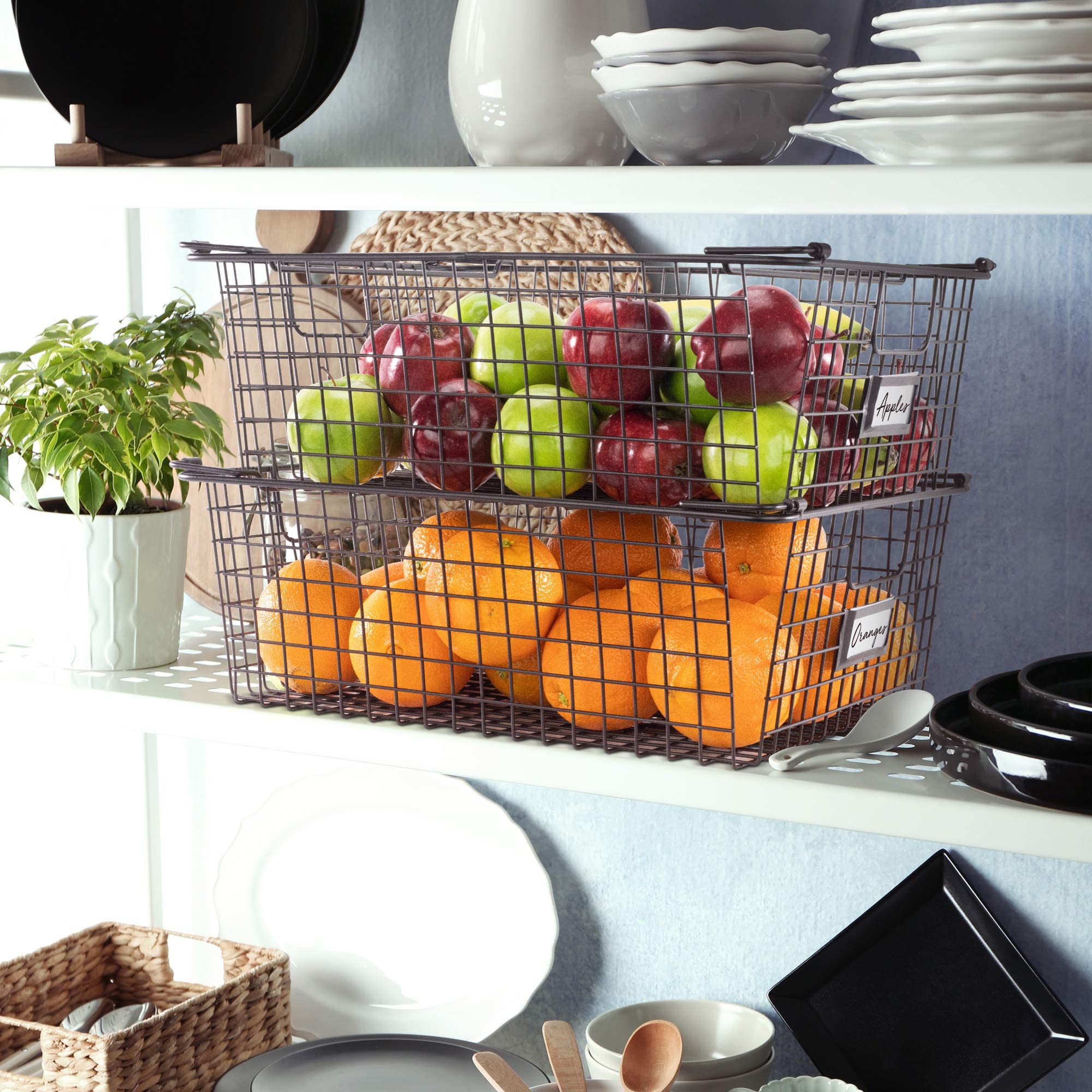 Granrosi Stackable Xxl Wire Baskets For Organizing - Set Of 2 Wire Storage Baskets With Handles; Snacks & Chips Organizer For Pa