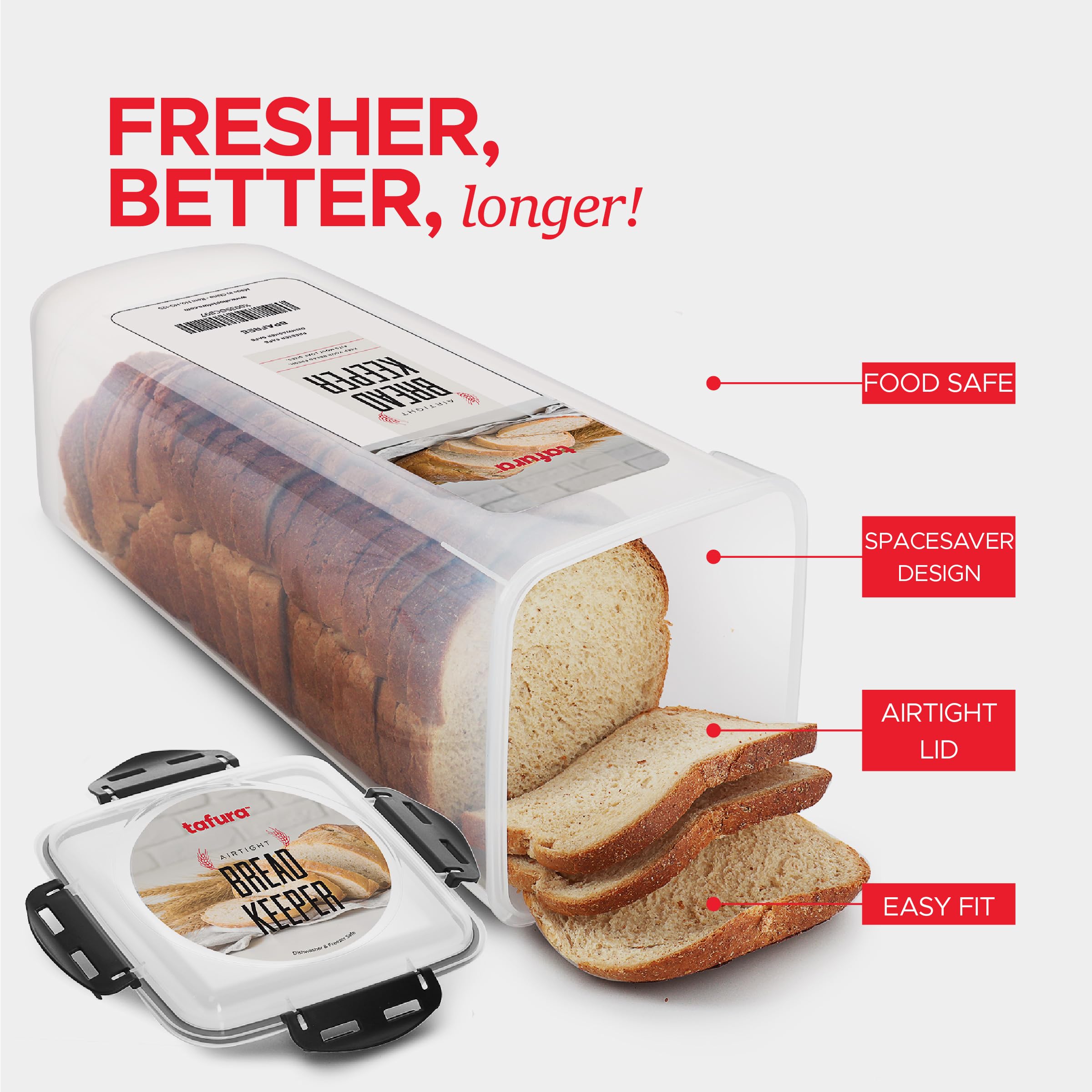 Tafura Bread Container | Plastic Bread Box | Bread Keeper With Airtight Lid | Bread Storage Loaf Container | Airtight Loaf Bread