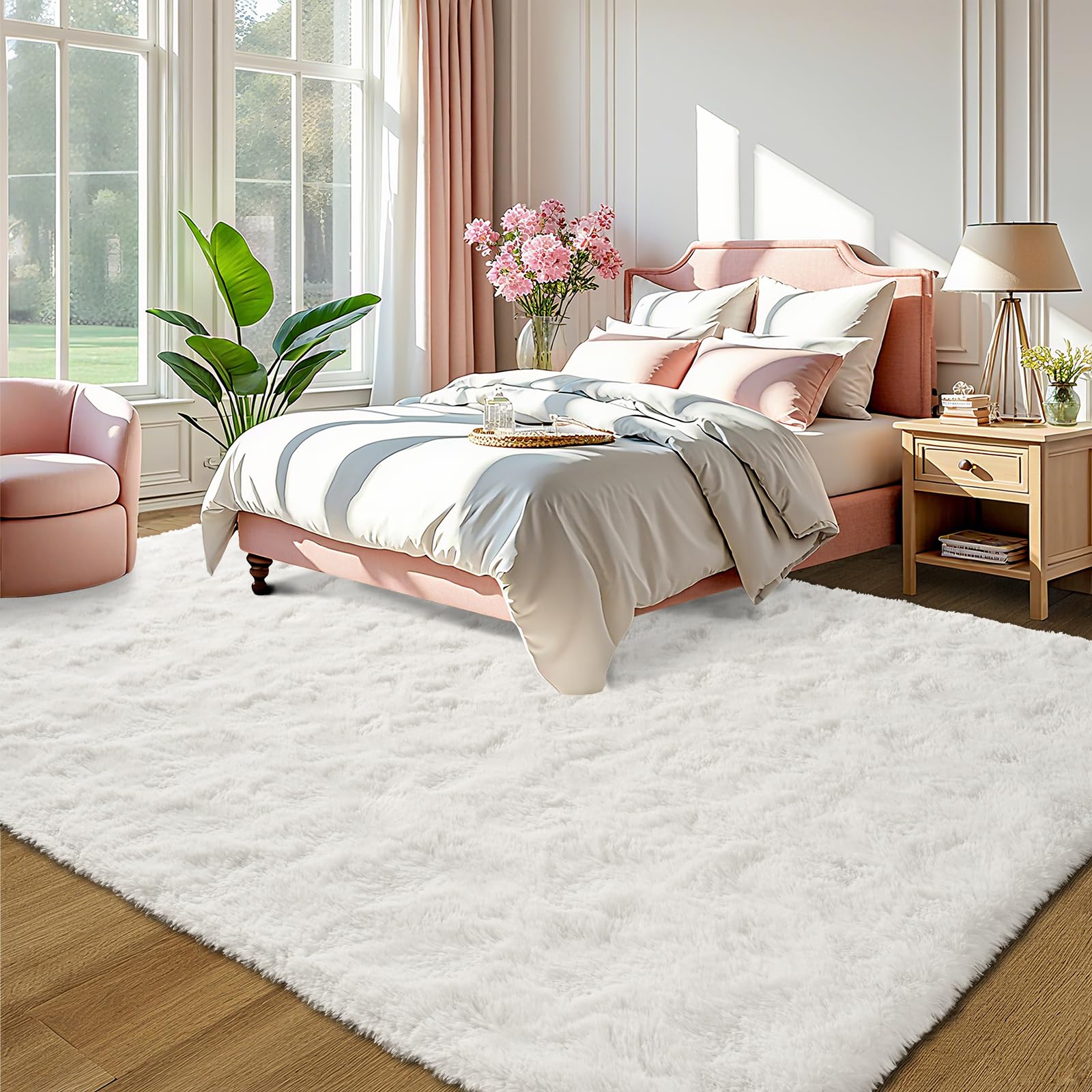 LOCHAS Ultra Soft Indoor Modern Area Rugs Fluffy Living Room Carpets for Children Bedroom Home Decor Nursery Rug 8 x10 Feet, Cre