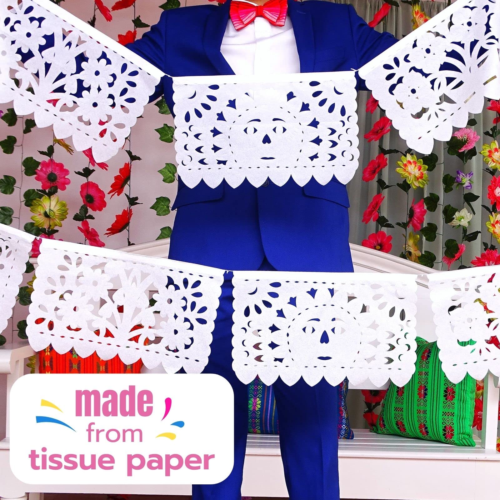White Papel Picado, White Fiesta Banner, Mexican Theme Party Supplies, Mexican Wedding Flags Cinco De Mayo Tissue Paper Panels W
