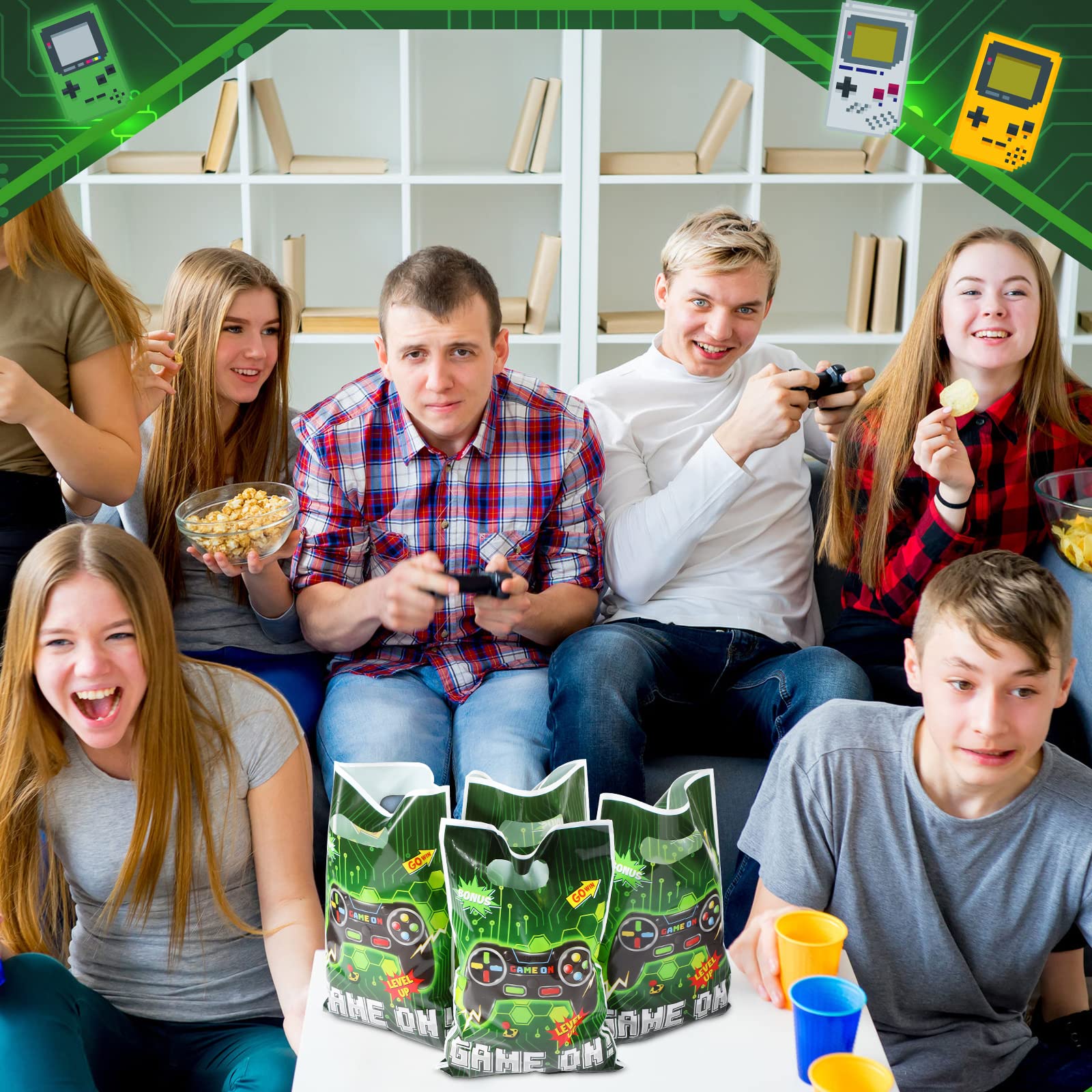 Funrous 50 Pcs Video Game Party Favors Bags Bulk Game Candy Gift Bags Plastic Game On Treat Bags Game Party Decorations For Boys