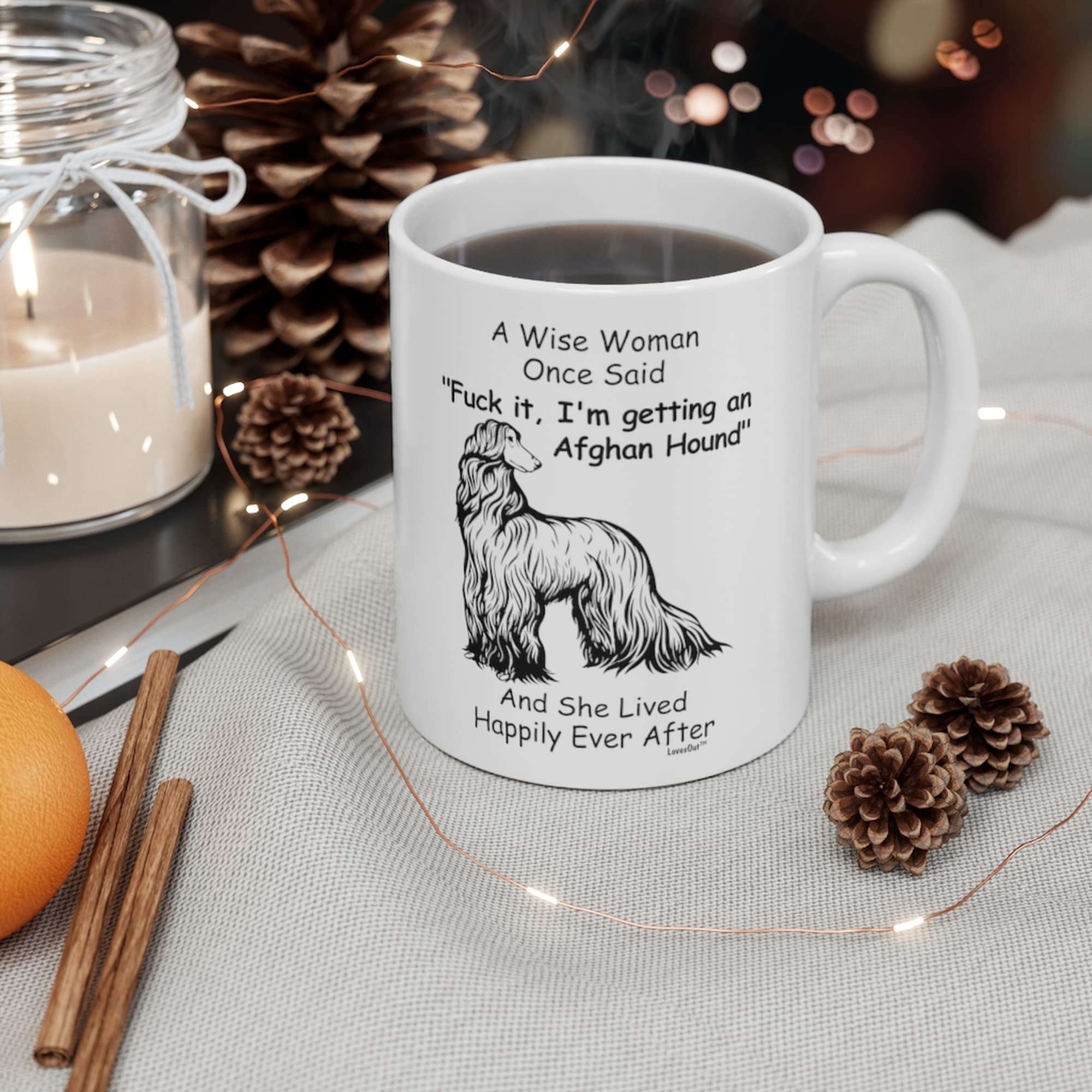 Funny Line Art Afghan Hound Dog Mom Gifts For Women Puppy Lovers Mother 'S Day 2024 A Wise Woman Once Said Coffee Mug With Fun Q