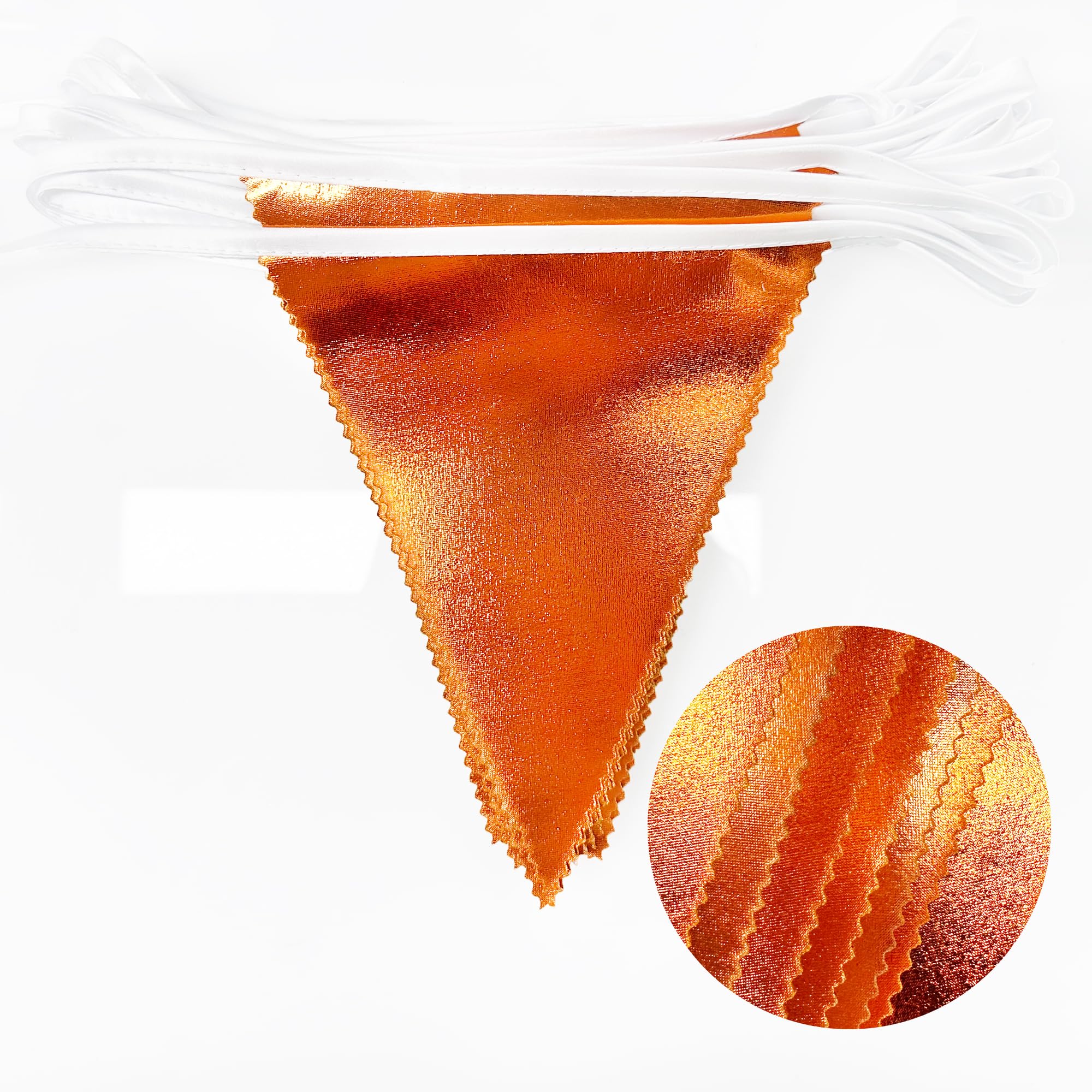 Orange Party Decorations Metallic Fabric Triangle Pennant Banner Flag Bunting Garland For Fall Autumn Thanksgiving Graduation Bi
