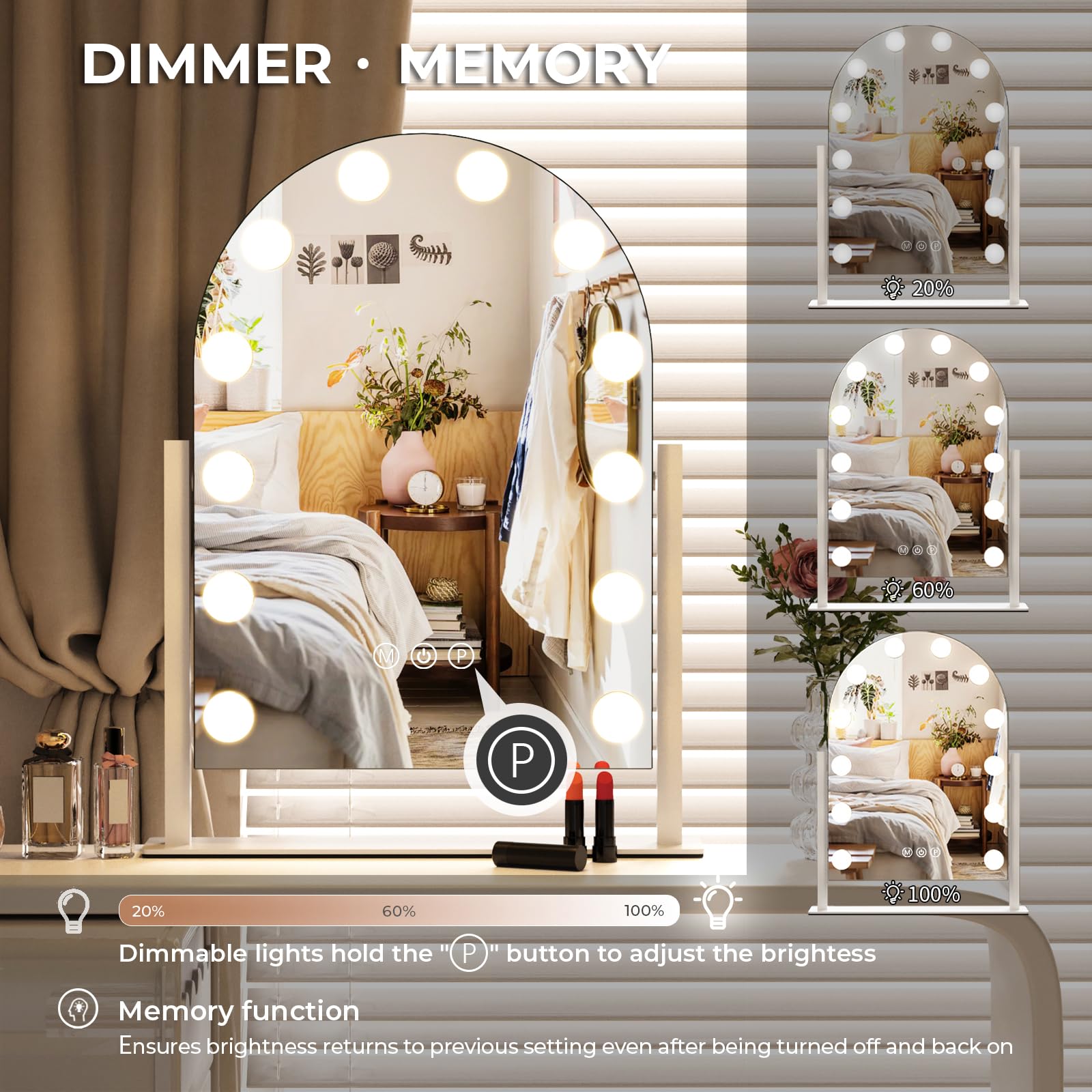 Zl Zeling Vanity Mirror With Lights Makeup Mirror With Lights 12 Dimmable Bulbs Hollywood Lighted Makeup Mirror Detachable 5X Ma