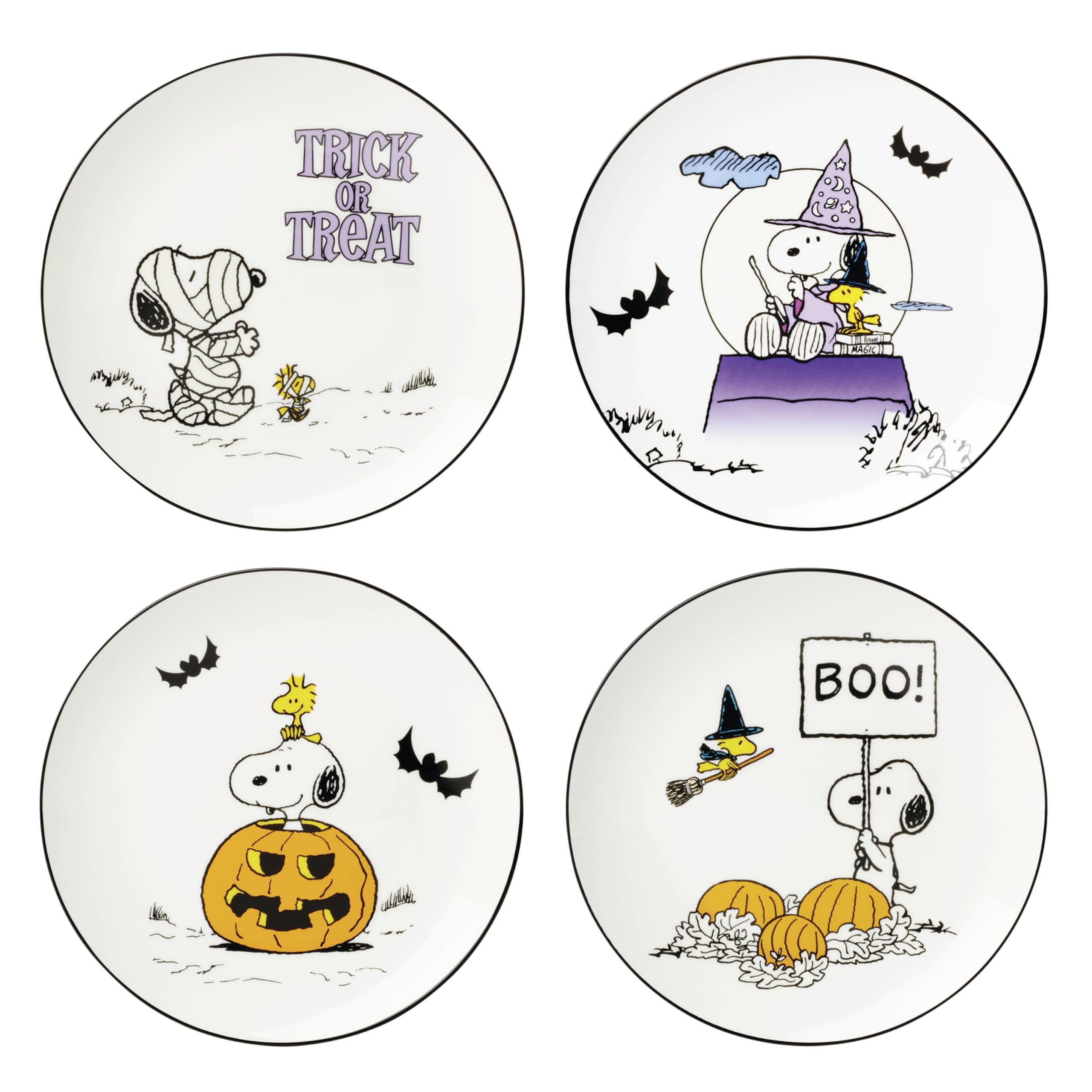 Lenox Dinnerware Set, The Great Pumpkin Accent Plates, Assorted, Set of 4 Porcelain Plates, Halloween Plates, Hand Wash Only, Sp