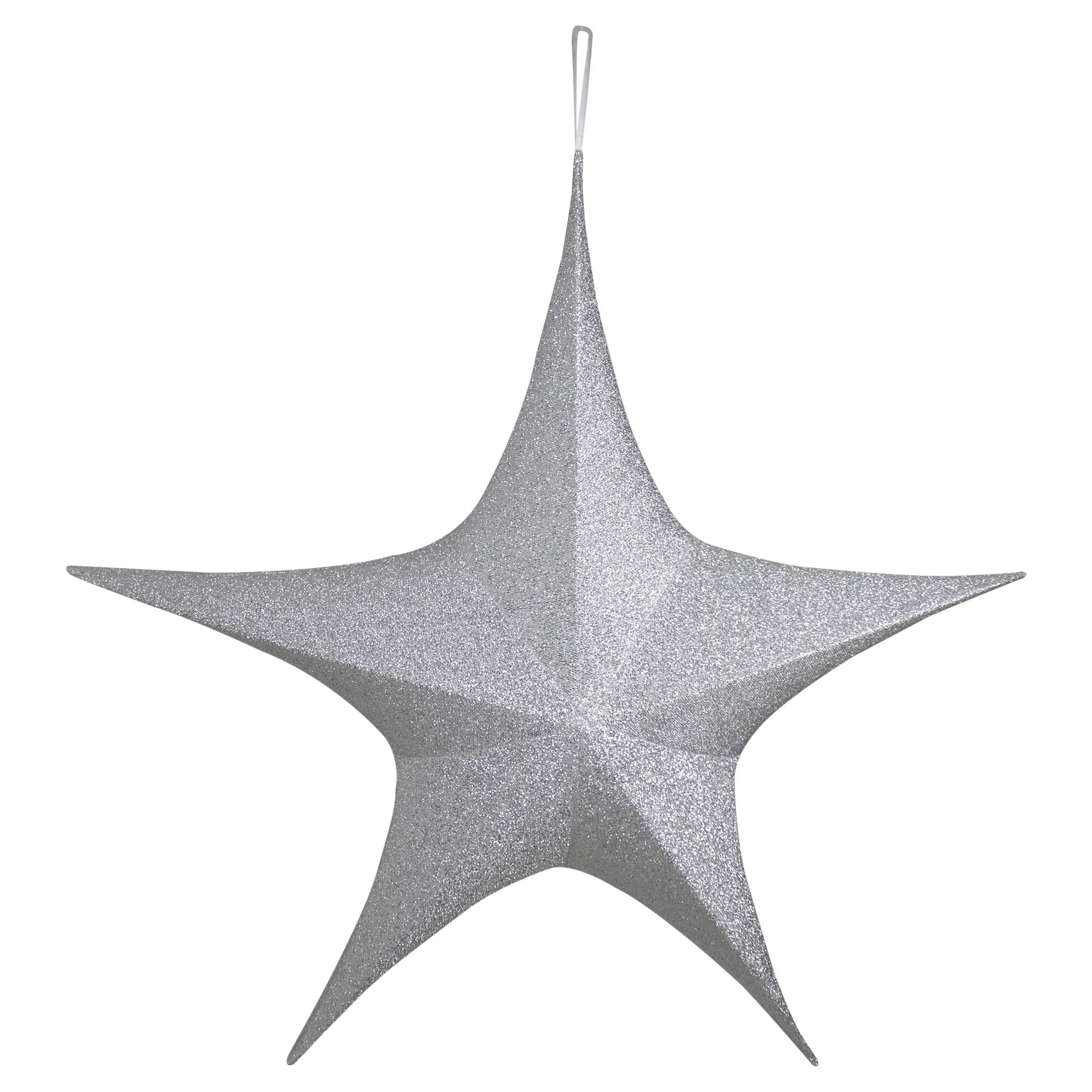 Silver Tinsel Foldable Glitter Star Outdoor Christmas Decoration - 44 - Silver