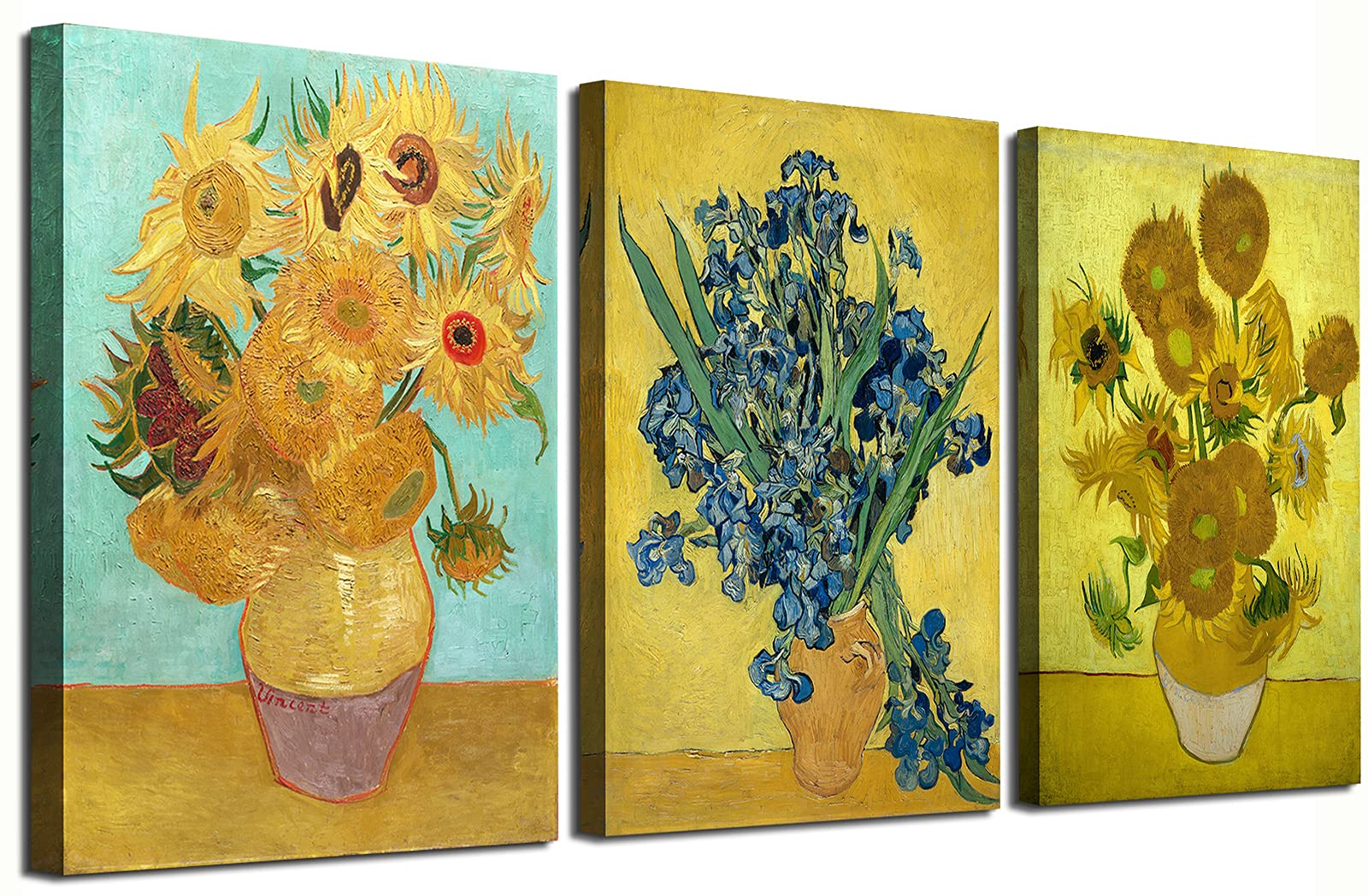 Msspart 3 Panel Sunflower And Irises By Vincent Van Gogh Oil Paintings Reproduction Modern Floral Giclee Canvas Prints Artwork F