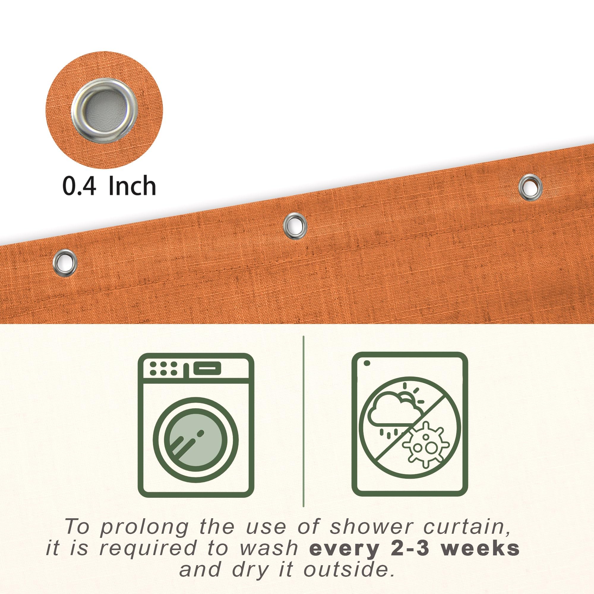Koufall Orange Shower Curtain For Bathroom,Burnt Pumpkin Color Linen Fall Shower Curtains Set With Hooks,72X84 Inch