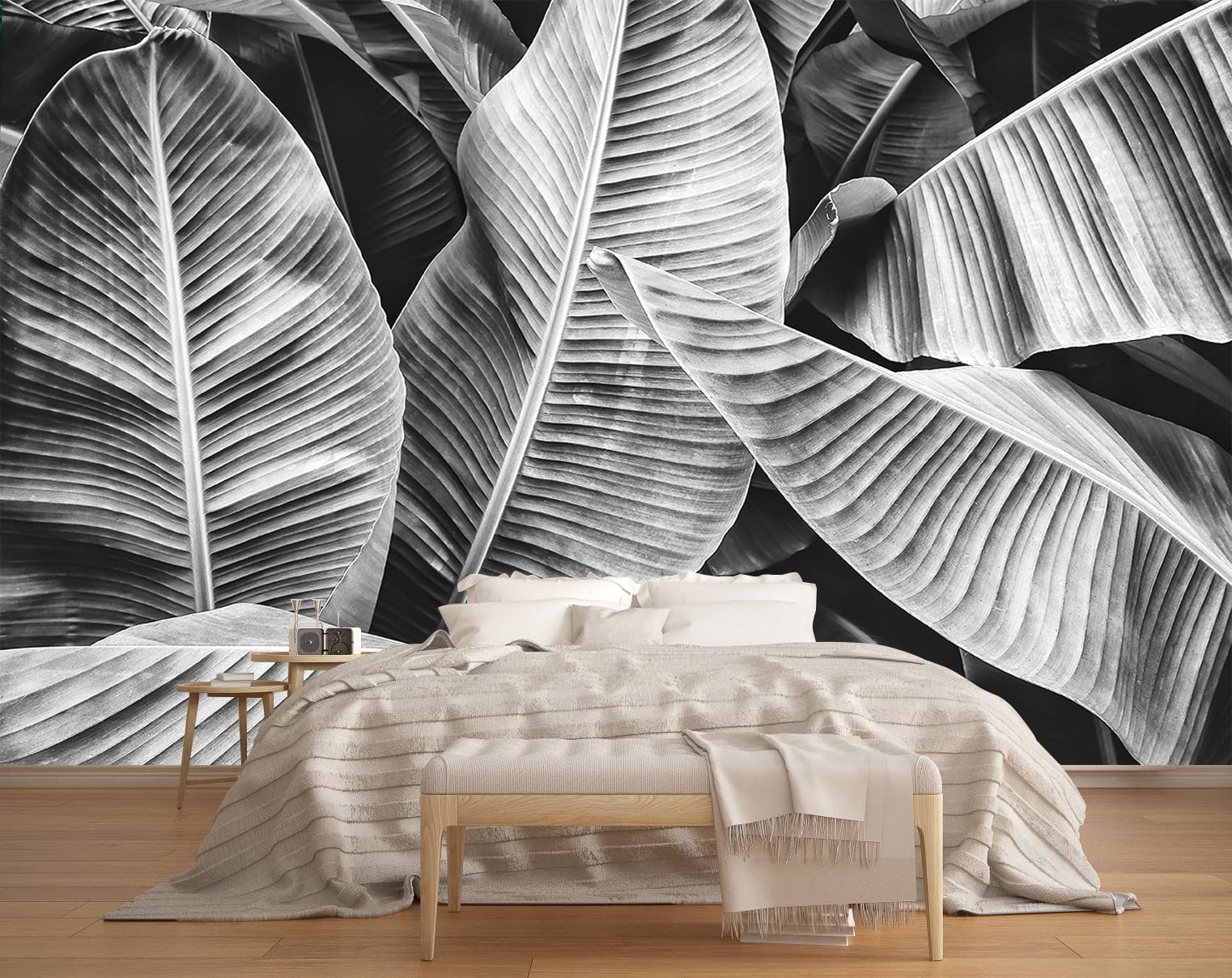 MFWFM Grey Leaf Wallpaper Tropical Banana Leaves Wall Mural Wallpaper for Bedroom Living Room TV Background Wall Covering(Not Pe
