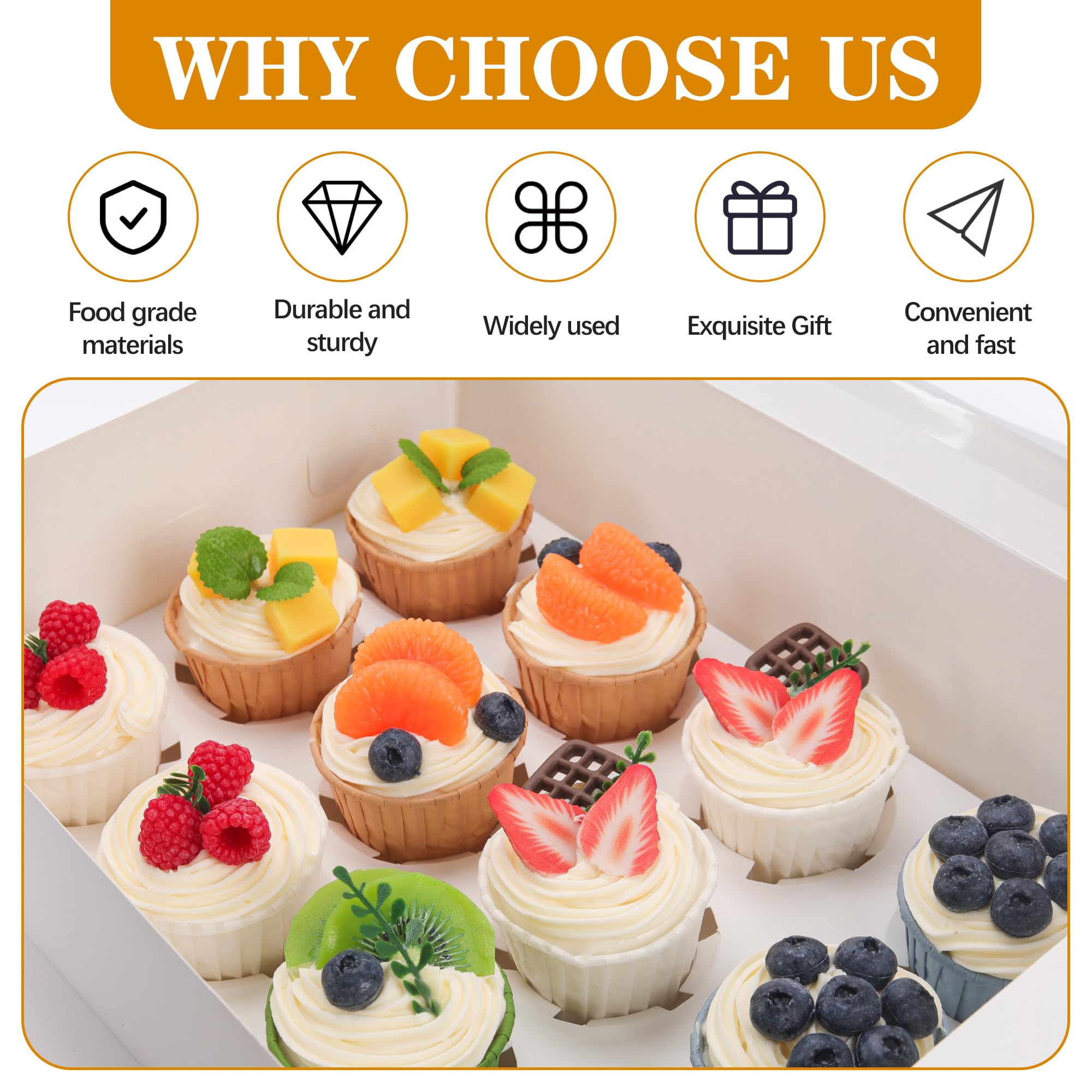 YunKo 15 Pack Dozen Cupcake Boxes White Cupcake Containers with Window Fit 12 Cupcakes or Muffins