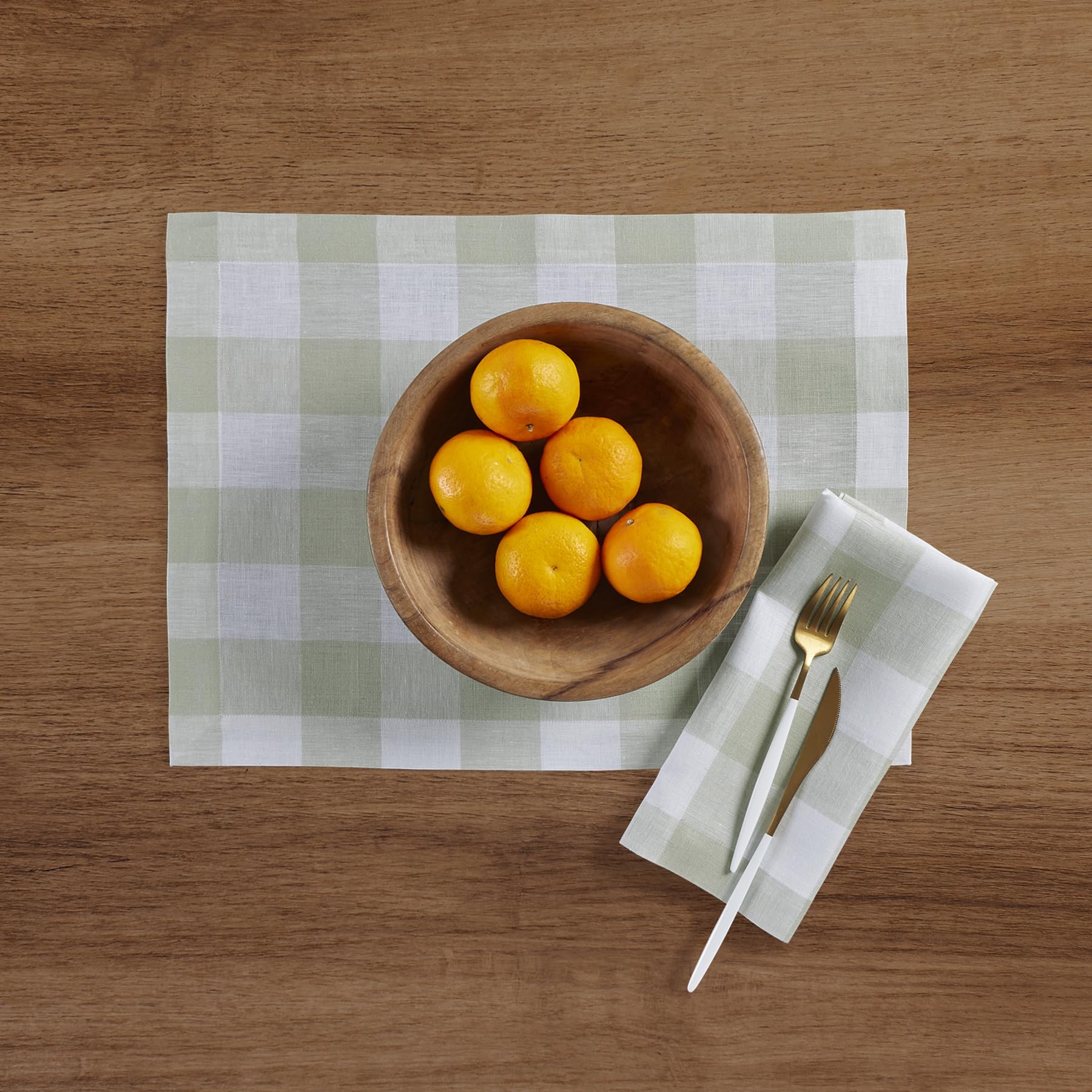 Solino Home Buffalo Check Linen Dinner Napkins 20 X 20 Inch - 100% Pure Linen Sage And White Plaid Cloth Napkins Set Of 4 - Hand