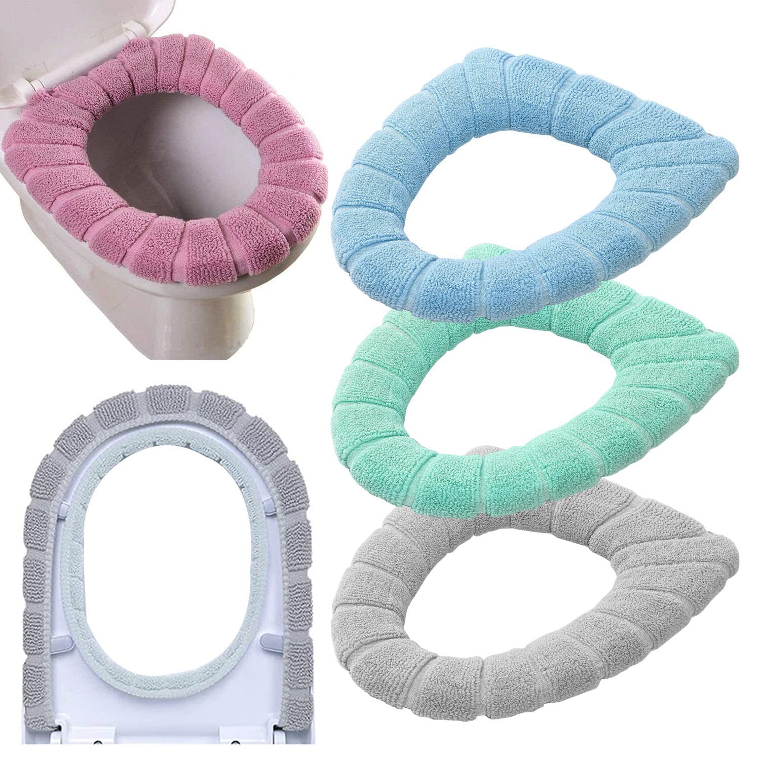 Guojanfon Bathroom Soft Thicker Warmer Stretchable Washable Cloth Toilet Seat Cover Pads ()