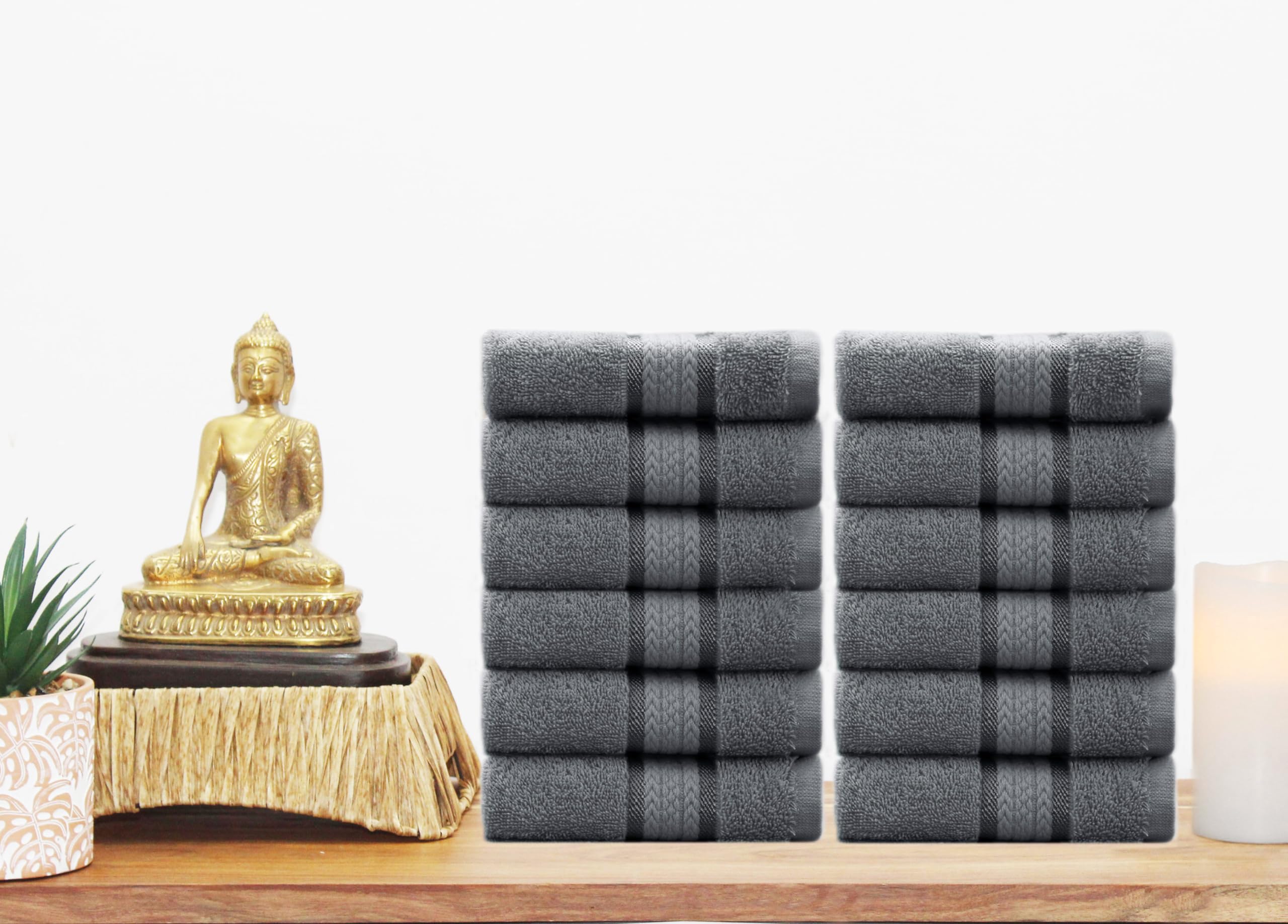 Cotton Craft Ultra Soft 12 Pack Wash Cloths 12X12 Charcoal Weighs 2 Ounces Each - 100% Pure Ringspun Cotton - Luxurious Rayon Tr