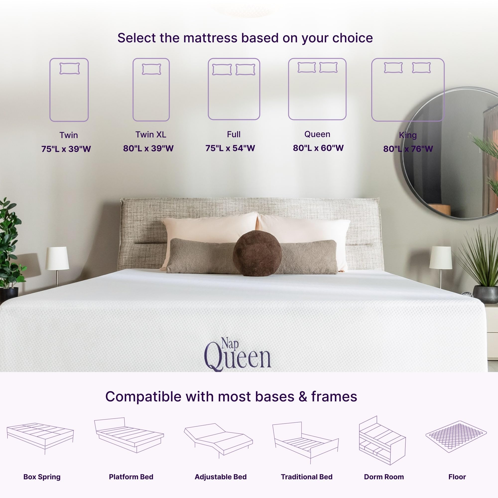 Napqueen 10 Inch Twin-Xl Size Mattress, Bamboo Charcoal Memory Foam Mattress, Bed In A Box, White