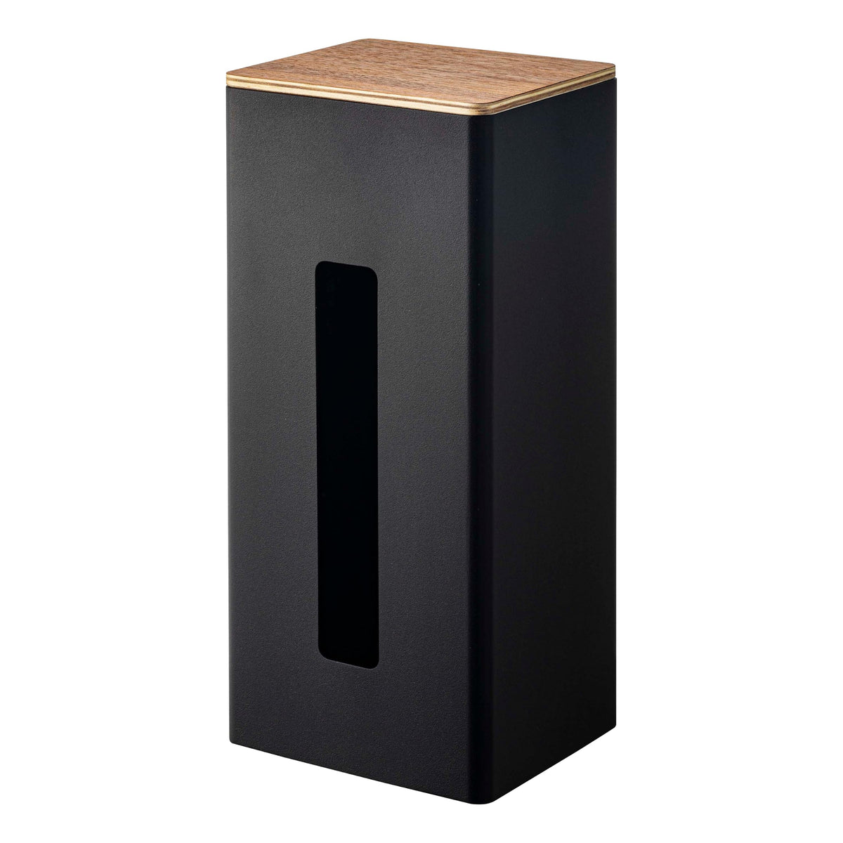 Vertical Double Sided Tissue Box Holder With Adjustable Divider- Metal Paper Or Bag Dispenser With Wooden Lid