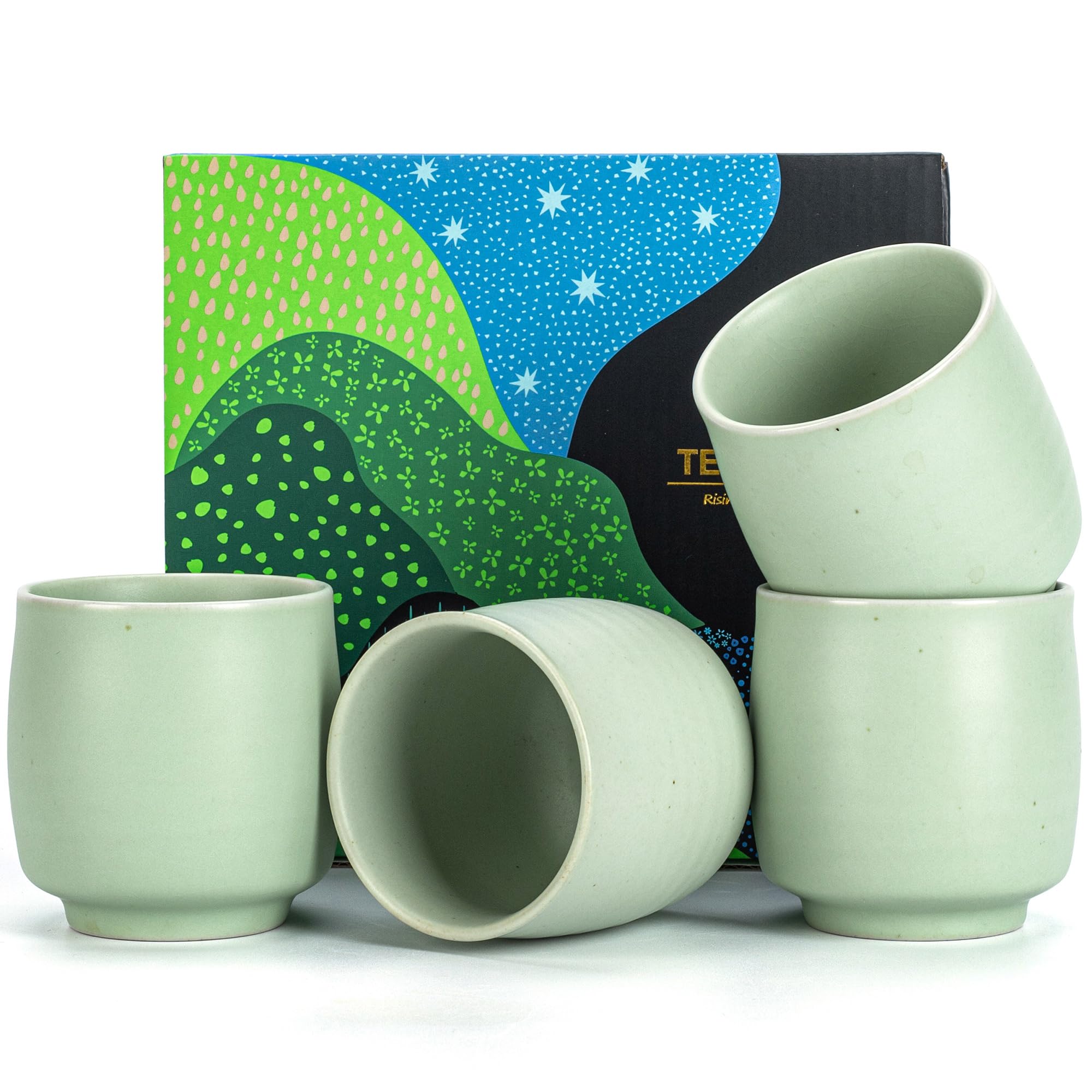 TEANAGOO Chinese Tea Cup For W08  5.8 oz  Ruware  Lt.Green  4 pcs/Box  TC08  Chinese Tea Cups  japanese tea cup  green tea cups japanese  Asian Tea Cups No Handles  japanese tea cups traditiona