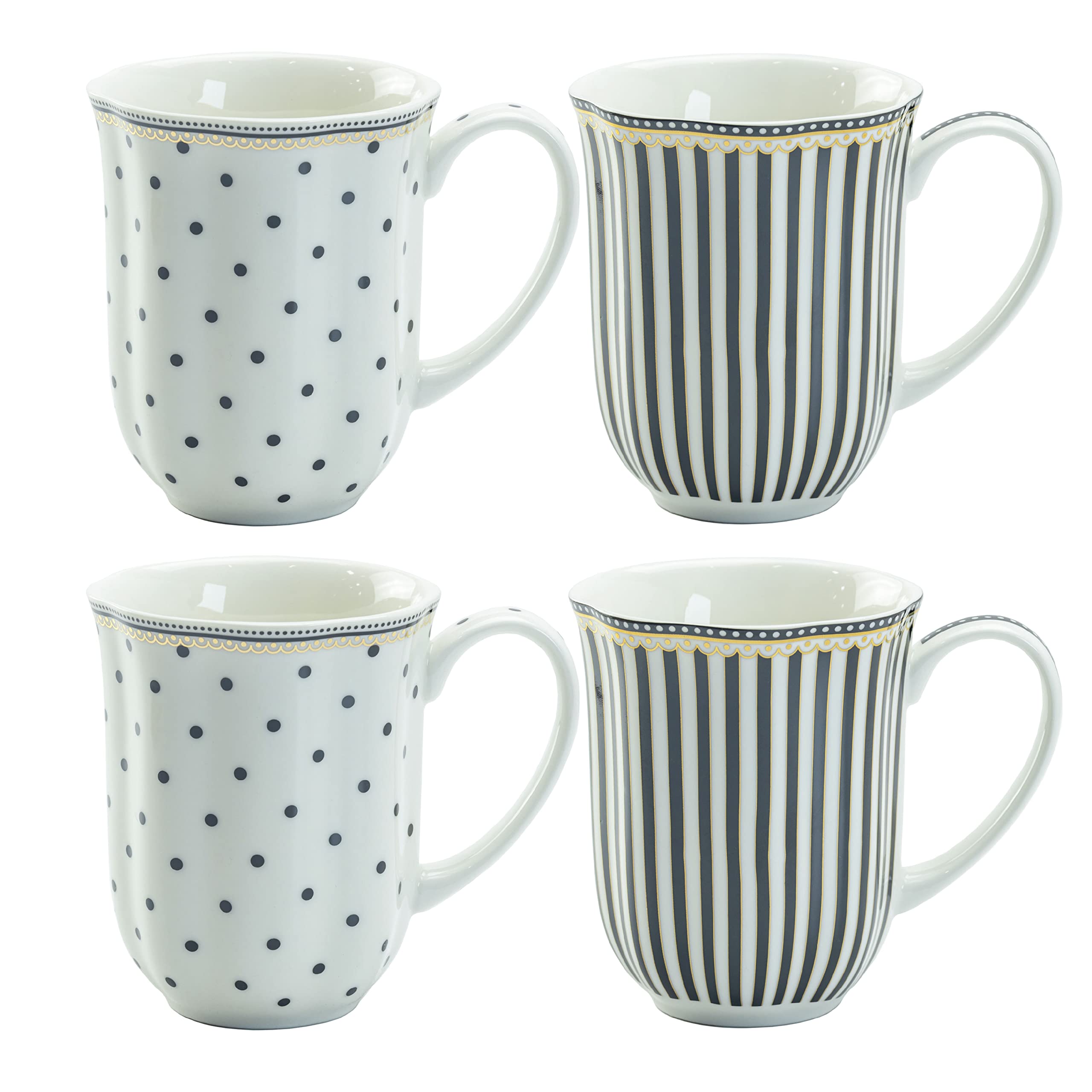 Grace Teaware Stripes And Dots 12Oz Mugs, Set Of 4, Assorted Designs
