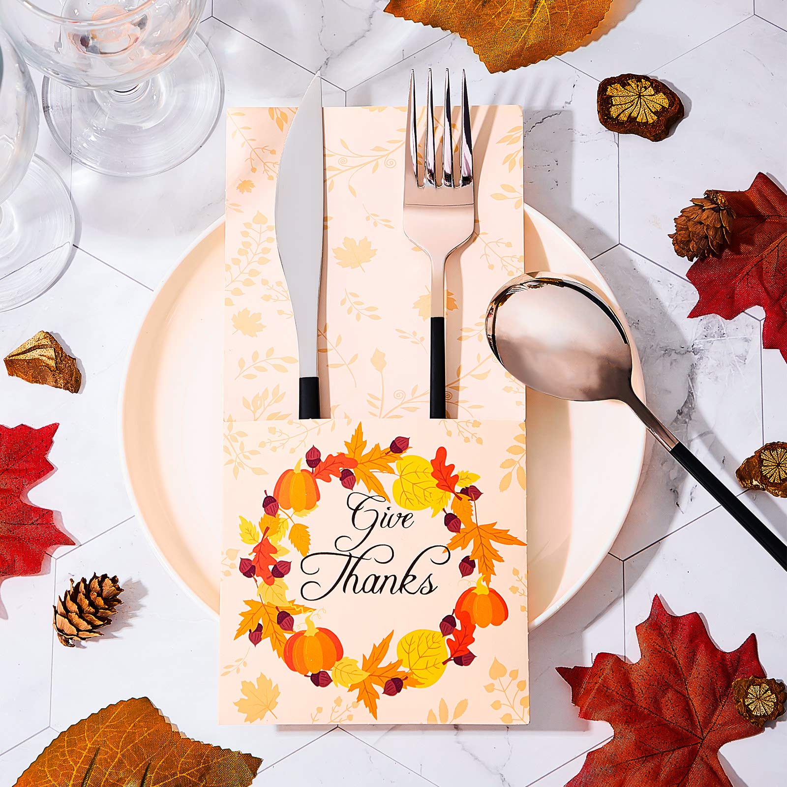 36 Pcs Thanksgiving Silverware Cutlery Holders Thanksgiving Utensil Decor Fall Decor For Home Thanks Maple Leaf Silverware Paper