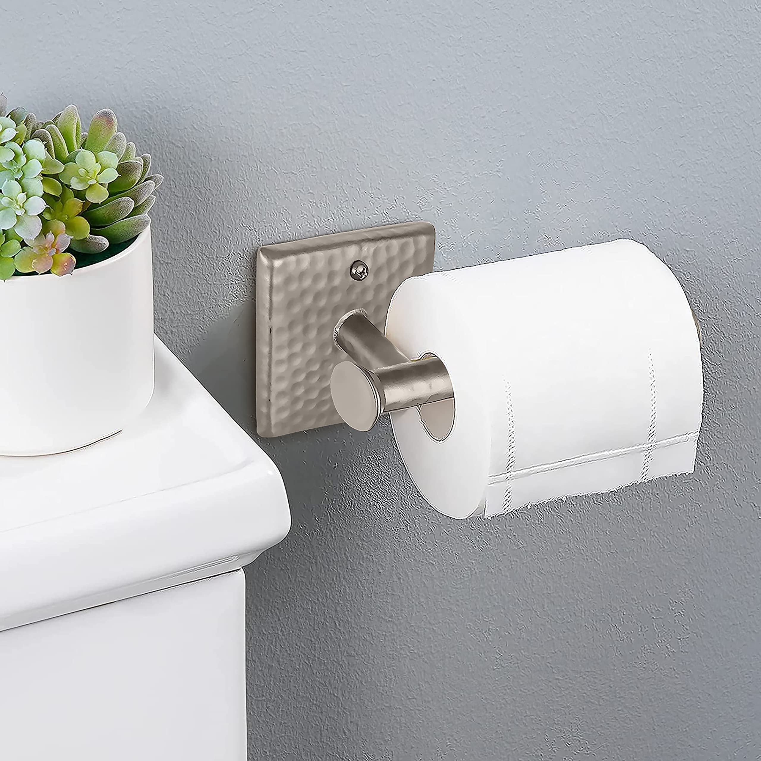 Monarch Abode Traditional Hand Hammered Wall Toilet Paper Holder, 7-inch, Brushed Nickel Finish, Model 18005, Metal Construction
