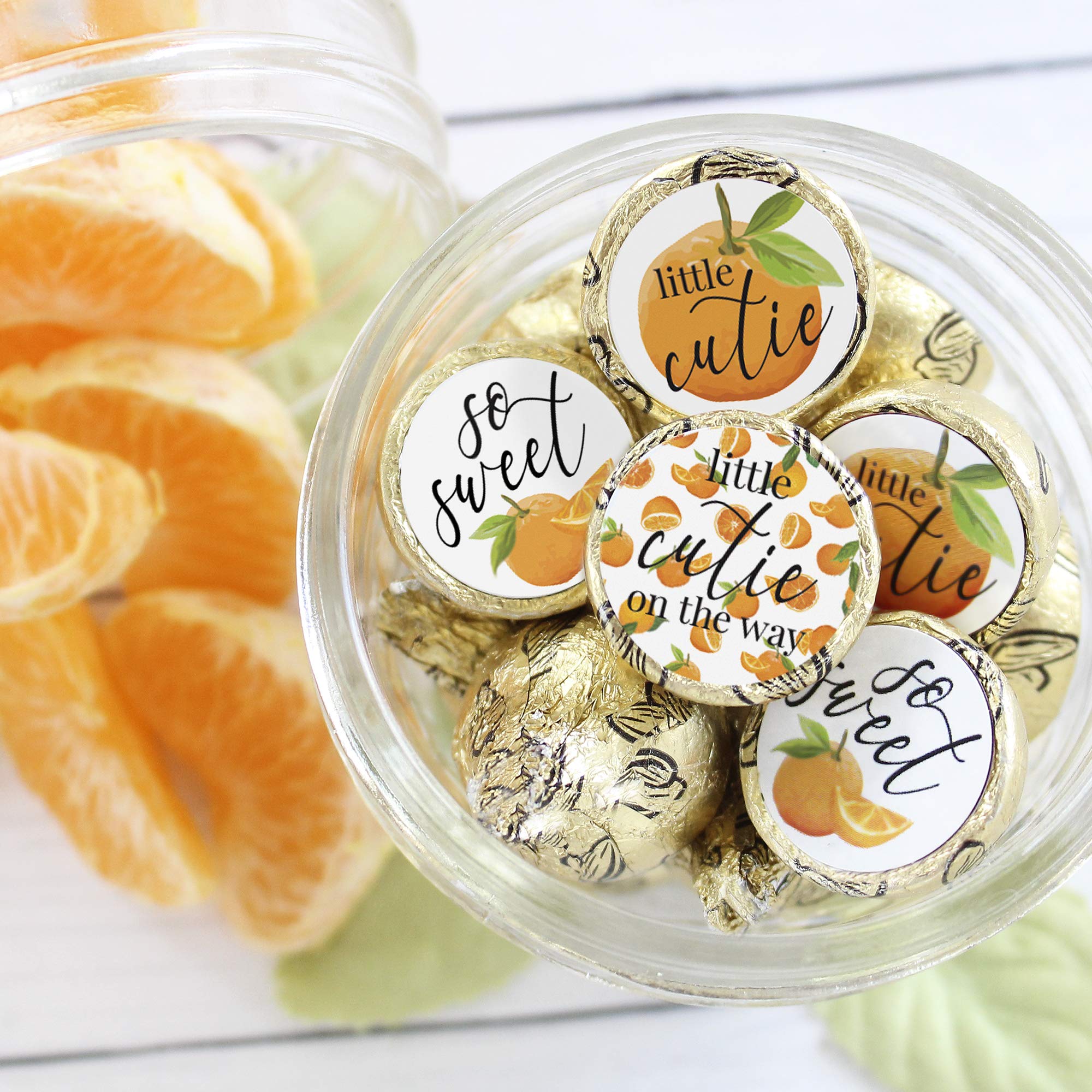 Orange Little Cutie Baby Shower Favor Stickers - 0.75 In. Chocolate Kisses Candy Labels - 180 Count