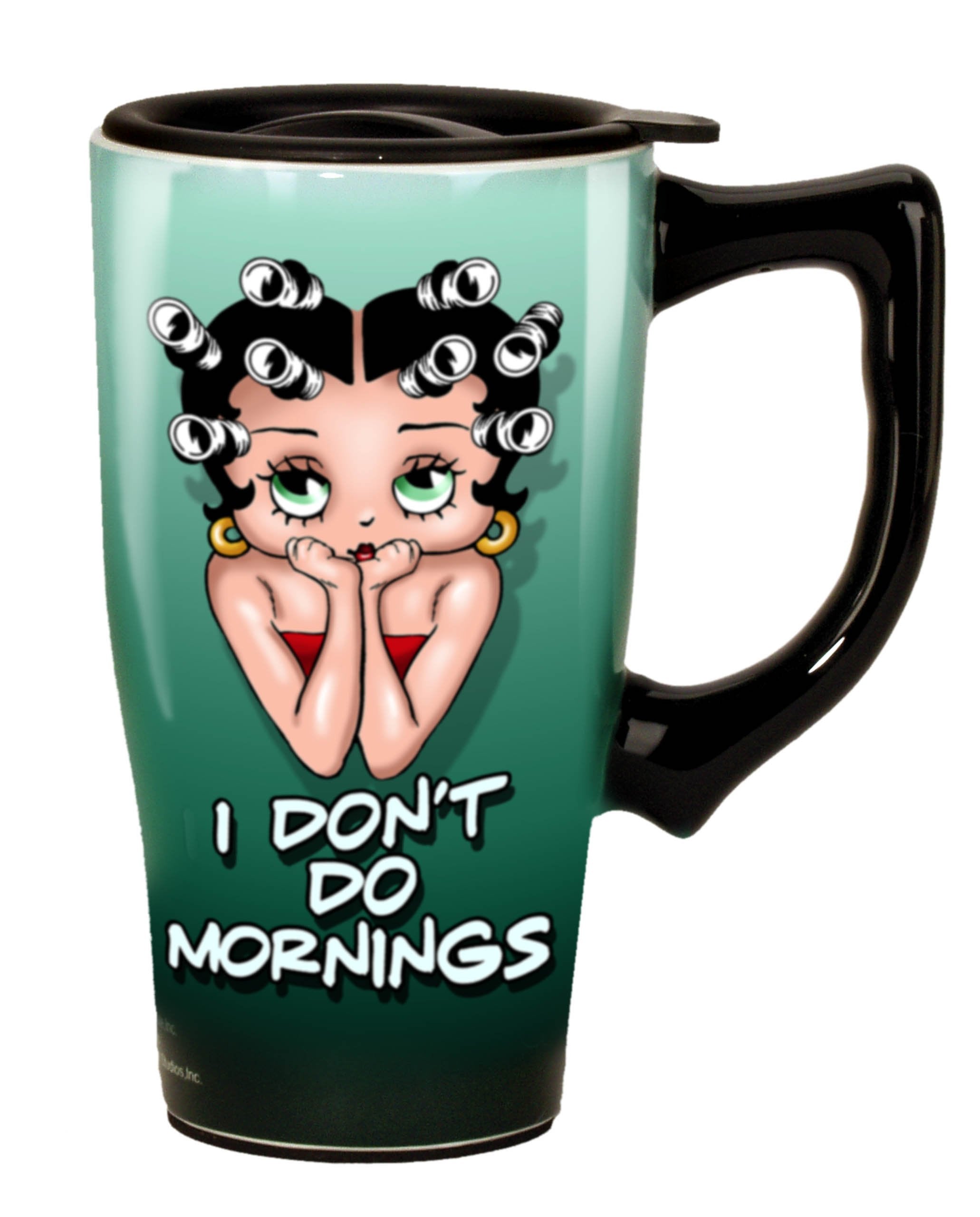 Spoontiques - Ceramic Travel Mugs - Betty Boop I Dont Do Mornings Cup - Hot or Cold Beverages - Gift for Coffee Lovers