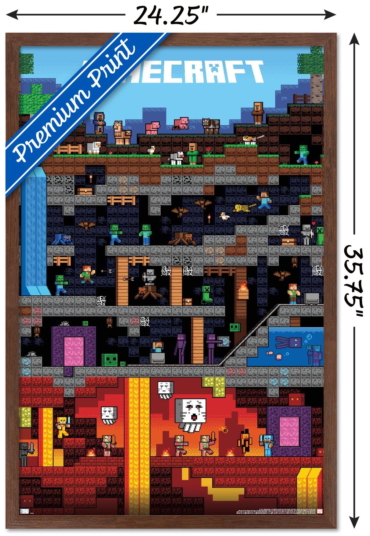 Trends International Minecraft - Worldly Wall Poster, 22.375'' X 34'', Mahogany Framed Version