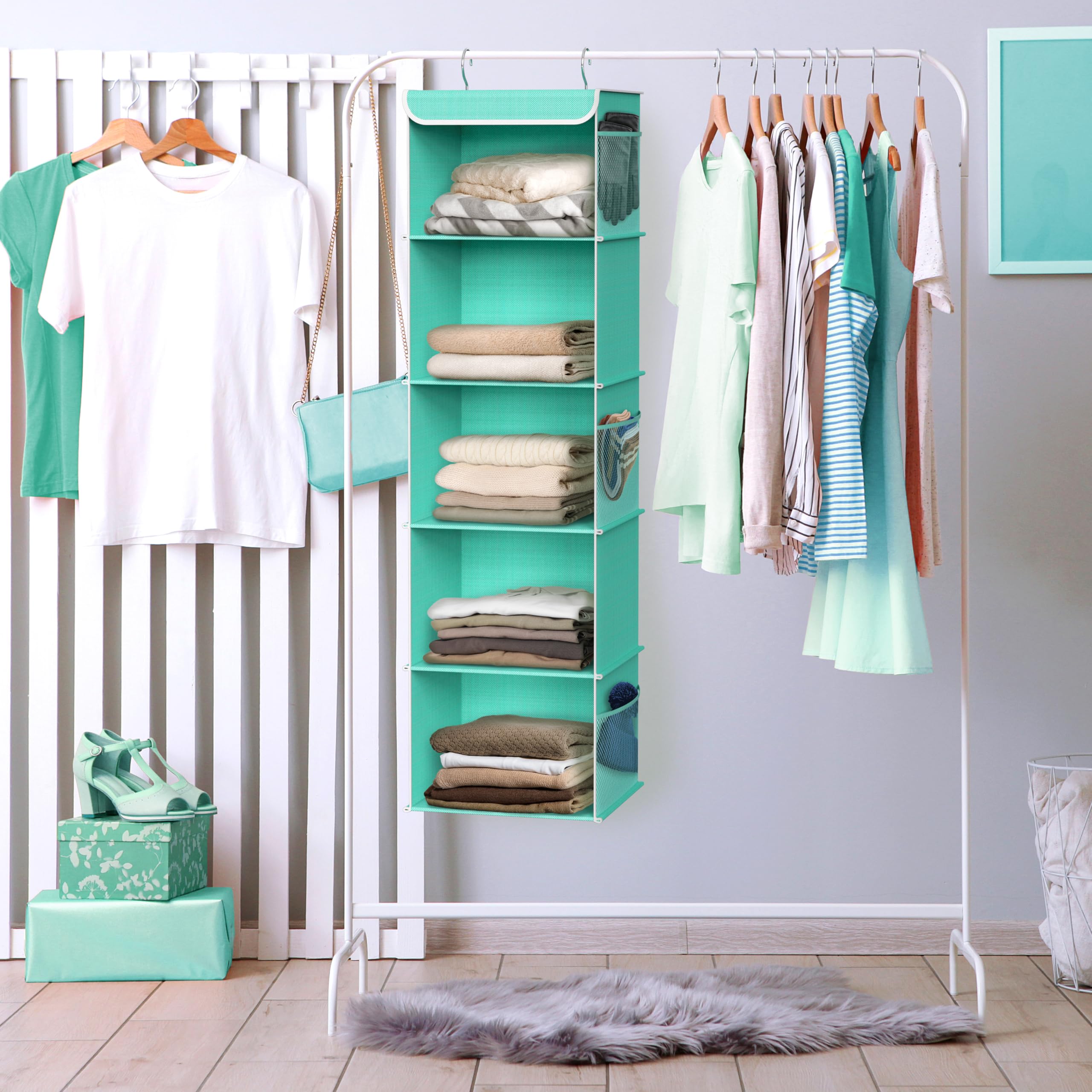 Simple Houseware 5 Shelves Hanging Closet Organizer, Turquoise