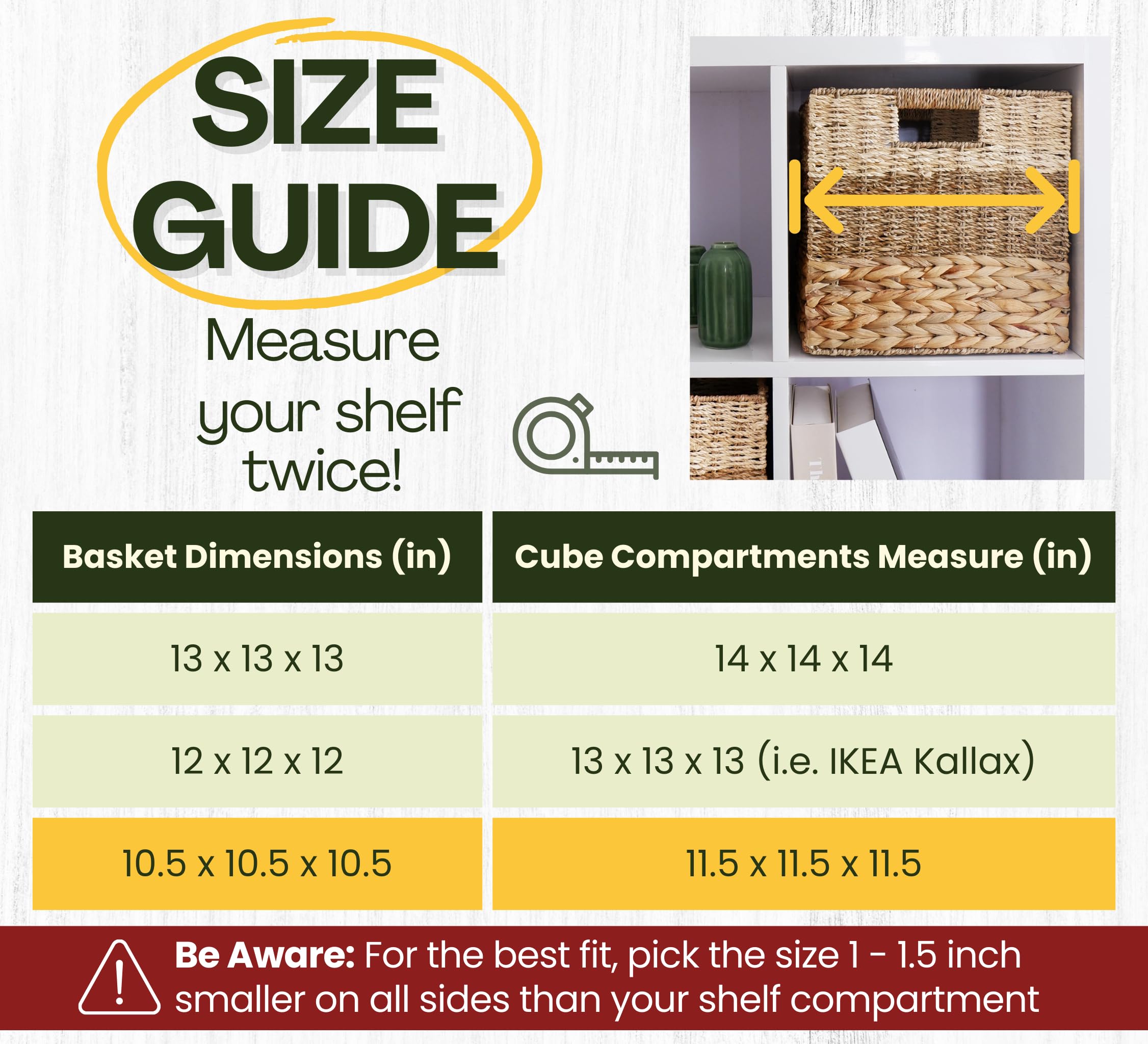 Chi An Home Wicker Storage Cubes 10.5 X 10.5, Set Of 4 Heavy Duty Hyacinth Square Baskets For Shelf, Storage Cube Bins, 11X11 Cu