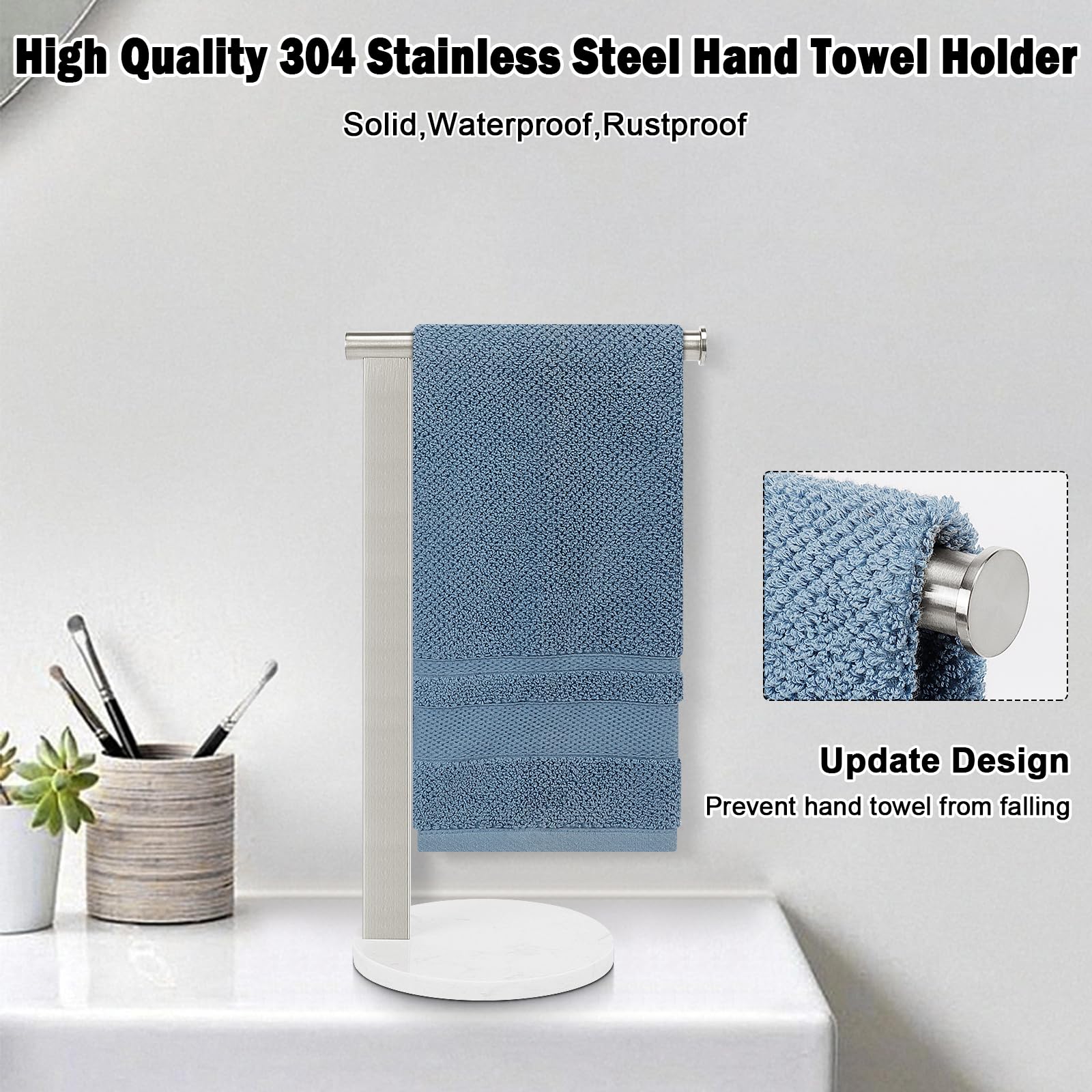 Winmien Stainless Steel L-Shaped Hand Towel Holder, Sus304 Bathroom Towel Rack With Thickened Base For Countertop Vanity (Brush