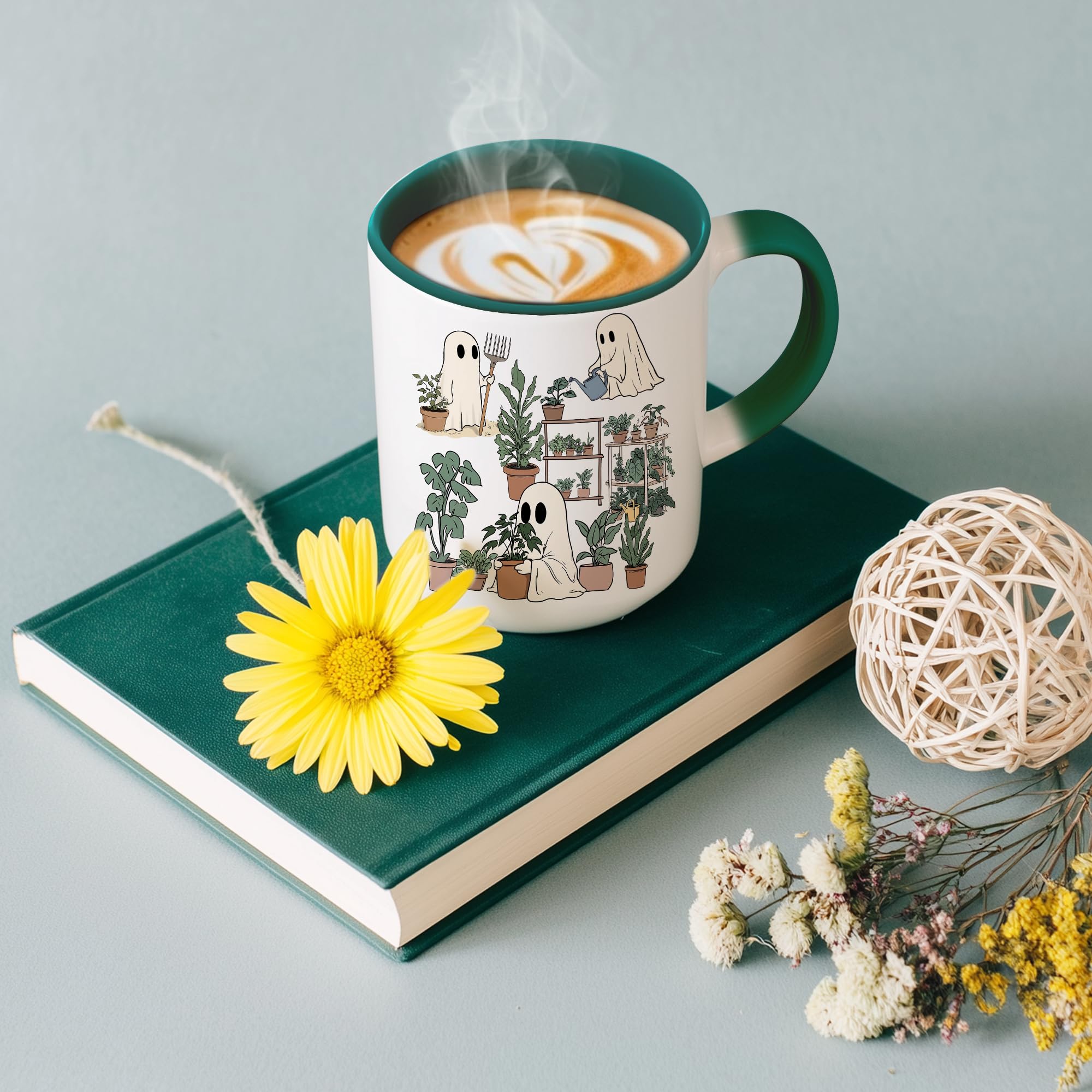 Foxcorner Cute Ghost Plant Coffee Mug Gifts For Plant Lovers, Funny Christmas Garden Gifts for Her, Women, Gardening Cup Present