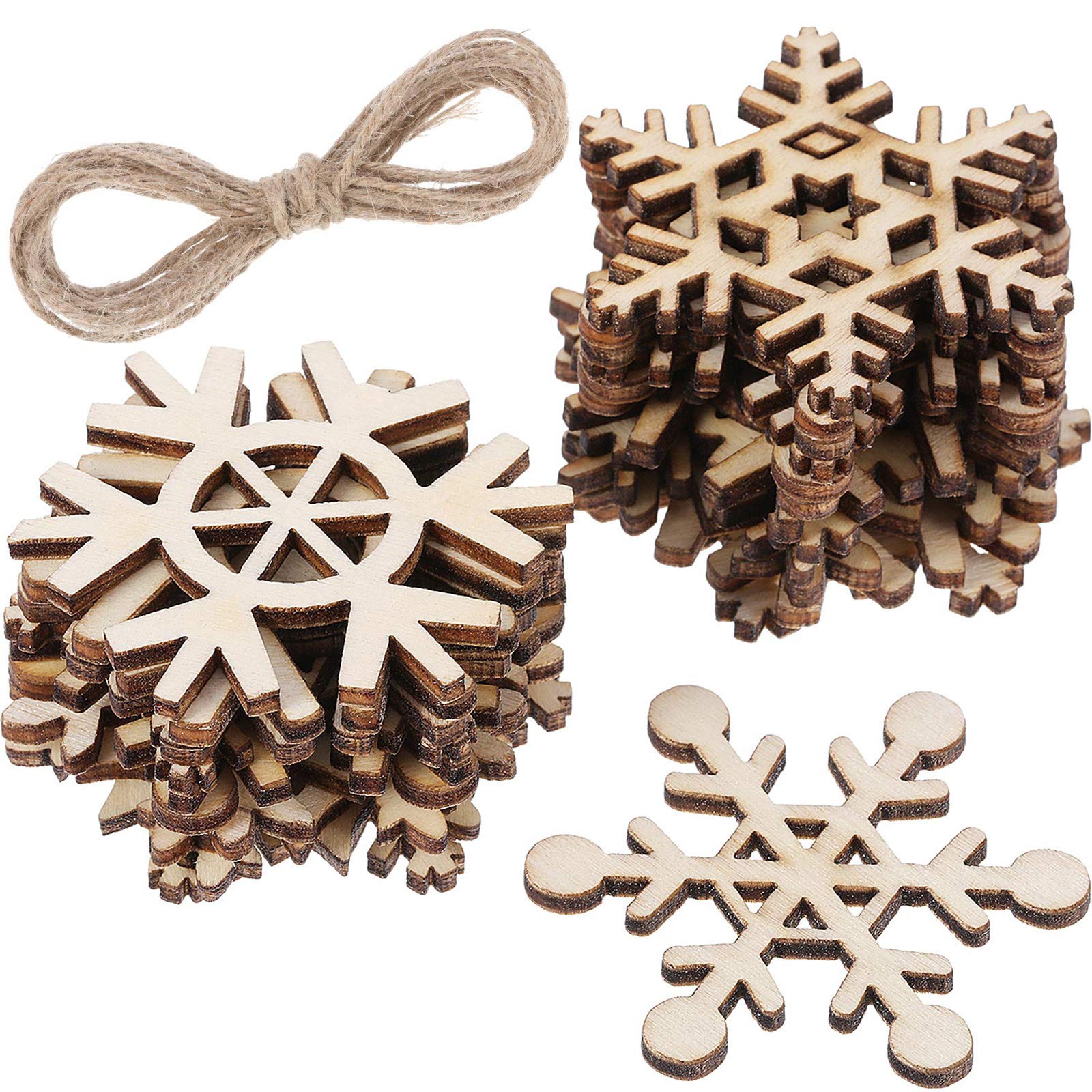 Hestya 50 Pieces Wooden Snowflake Crafts Ornaments Unfinished DIY Wood Snowflake Cutouts Christmas Tree Hanging Crafts Ornaments