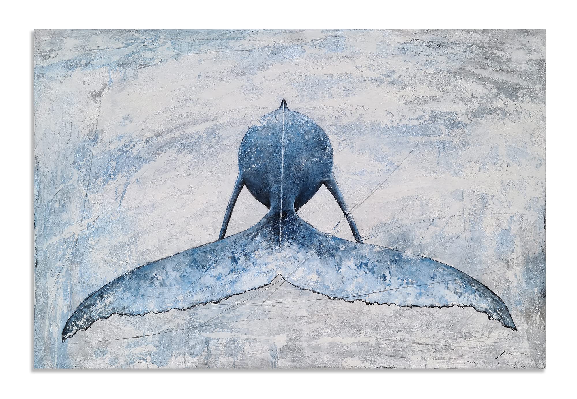 Sygallerier Coastal Canvas Wall Art - Blue And White Whale Paintings - Modern Abstract Tropical Fish Pictures With Textured For