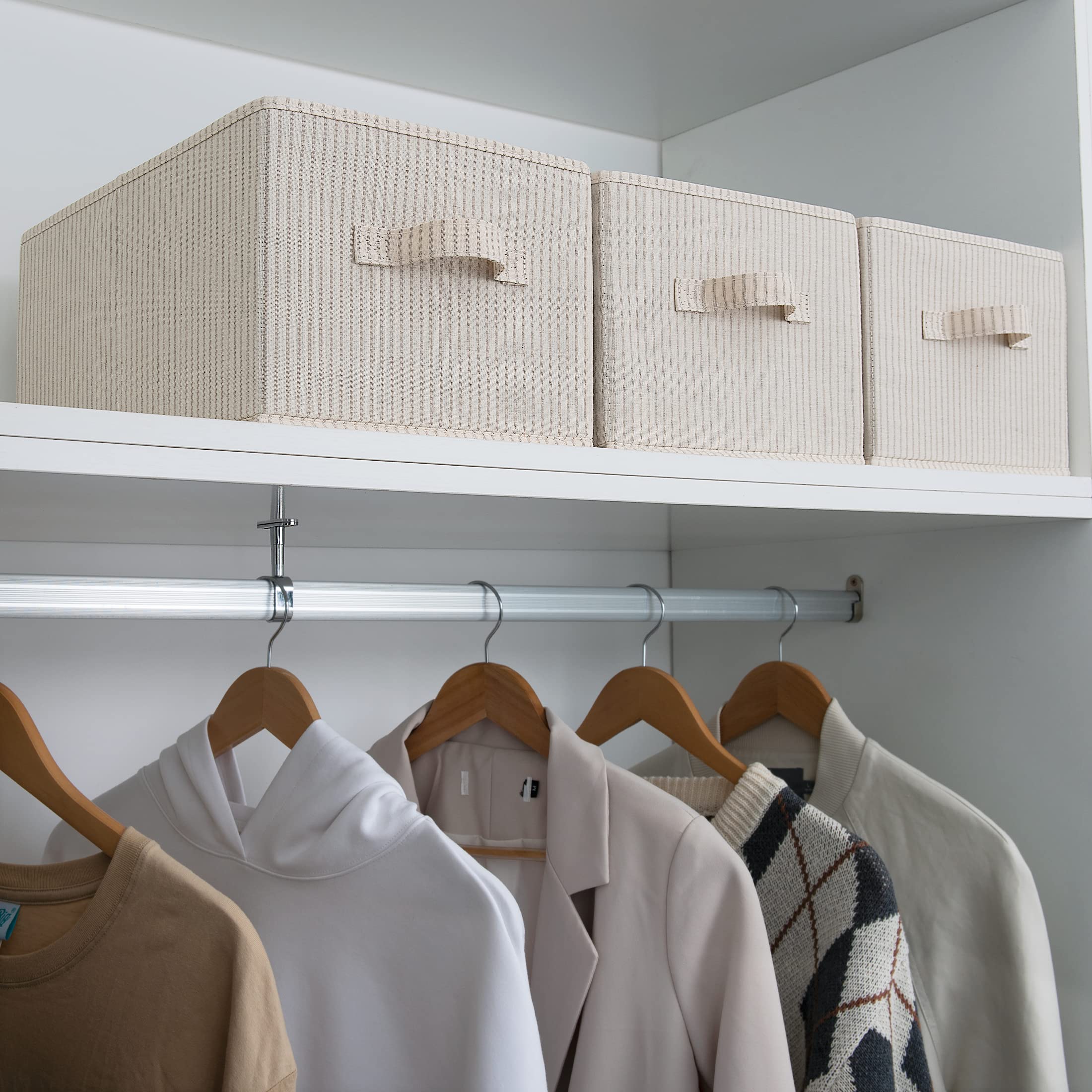 Storageworks Large Storage Baskets For Shelves, Rectangular Closet Organizers With Handles, Foldable Closet Storage Baskets For