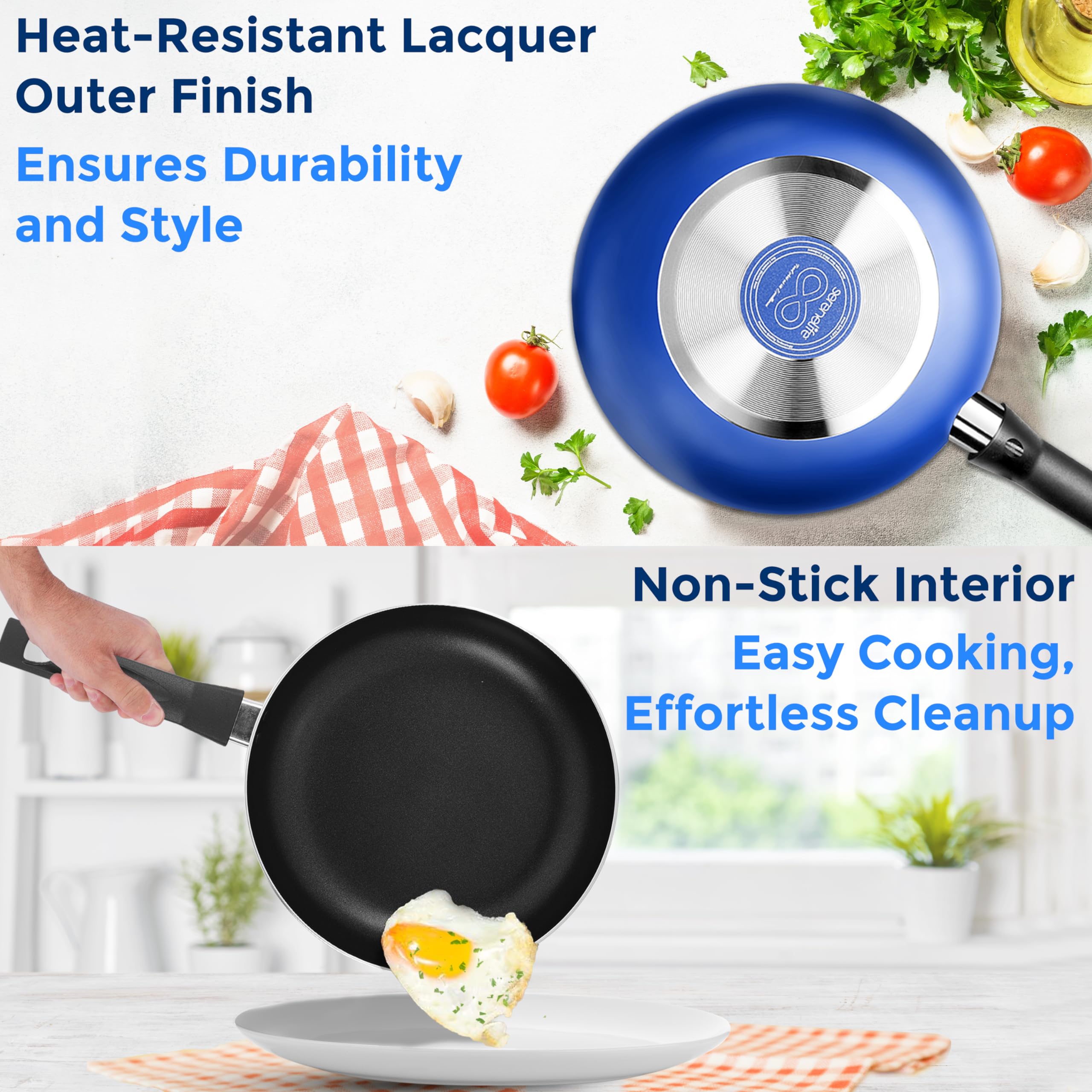 SereneLife Kitchenware Pots & Pans Basic Kitchen Cookware, Black Non-Stick Coating Inside, Heat Resistant Lacquer (15-Piece Set)