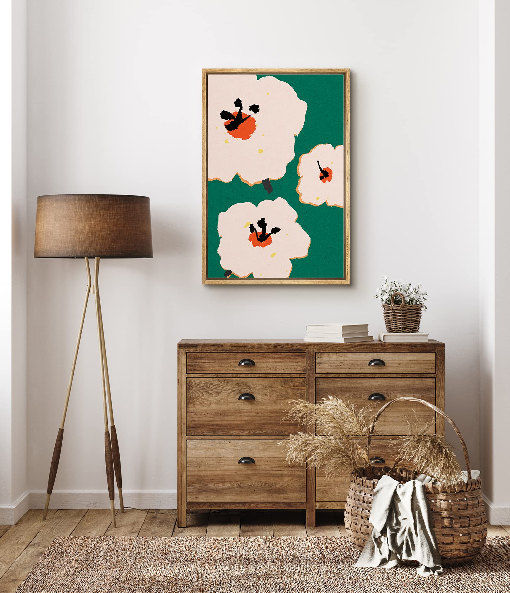 Signford Framed Canvas Print Wall Art White & Orange Flower Print Nature Wilderness Illustrations Modern Art Contemporary Colorf