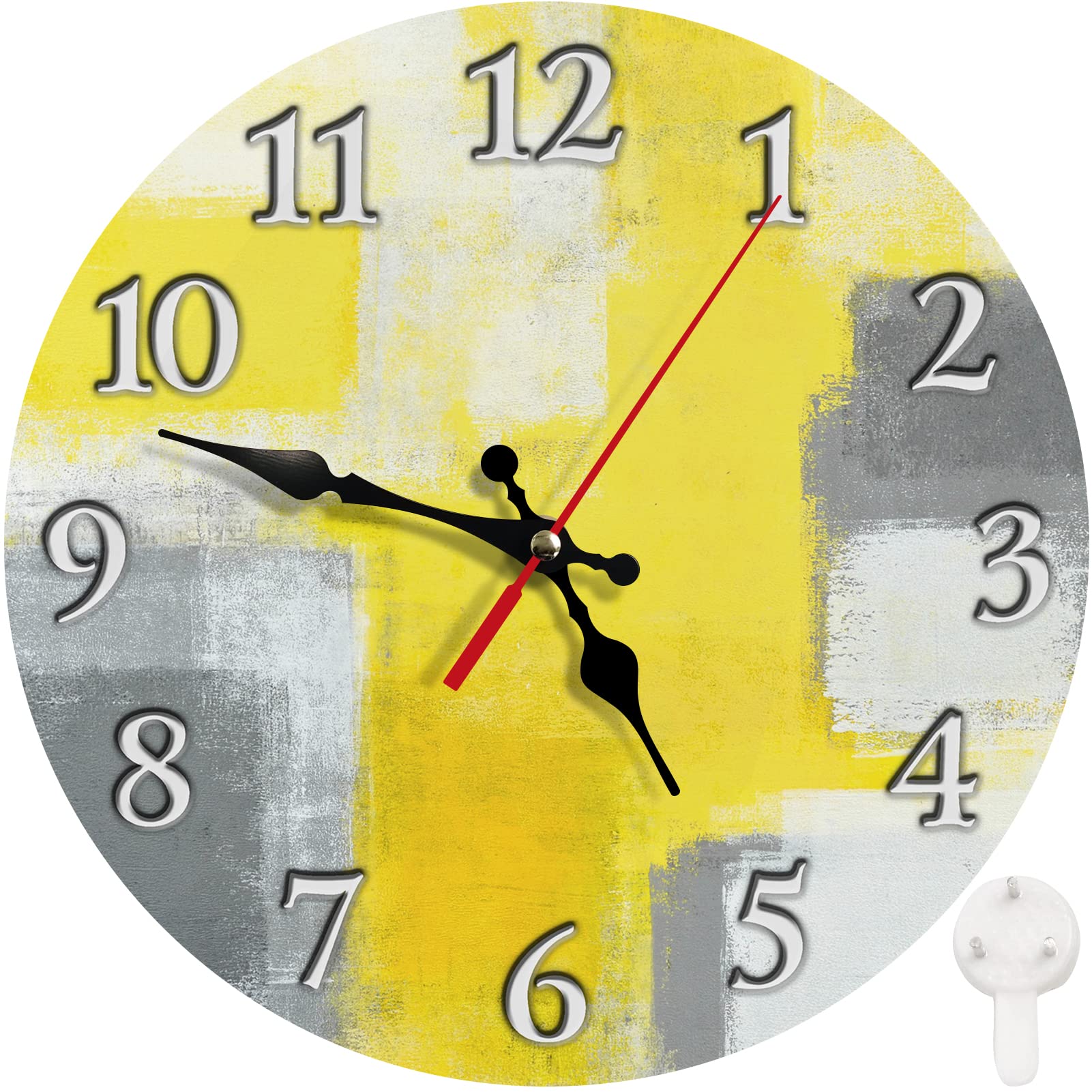 Britimes Round Wall Clock Silent Non-Ticking Battery Operated Clock 10 Inch, Grey Yellow Contemporary Home Decor for Living Room
