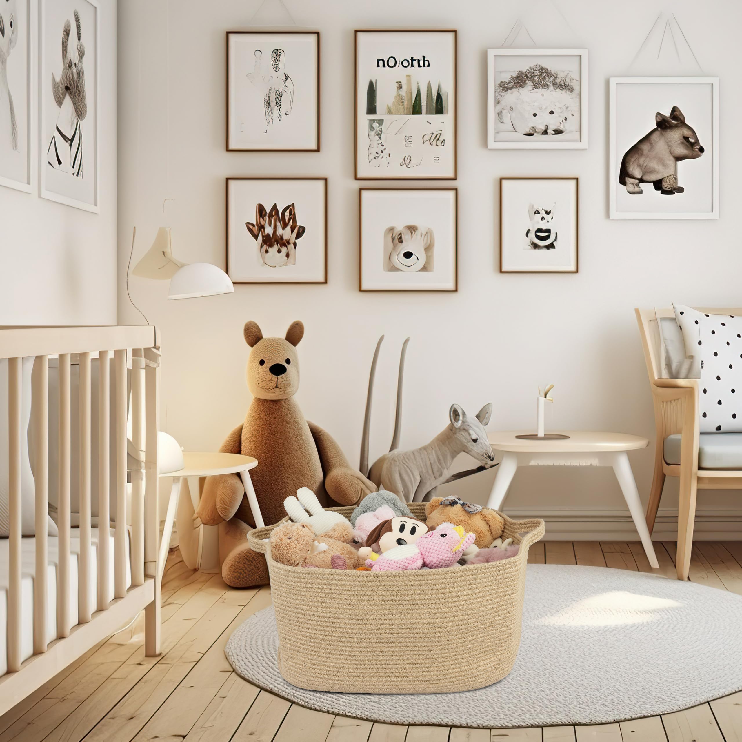 Xuanguo Large Rectangle Blankets Basket Living Room 22''X17''X12'' Woven Jute Rope Storage Basket For Nursery Toy Basket For Kid