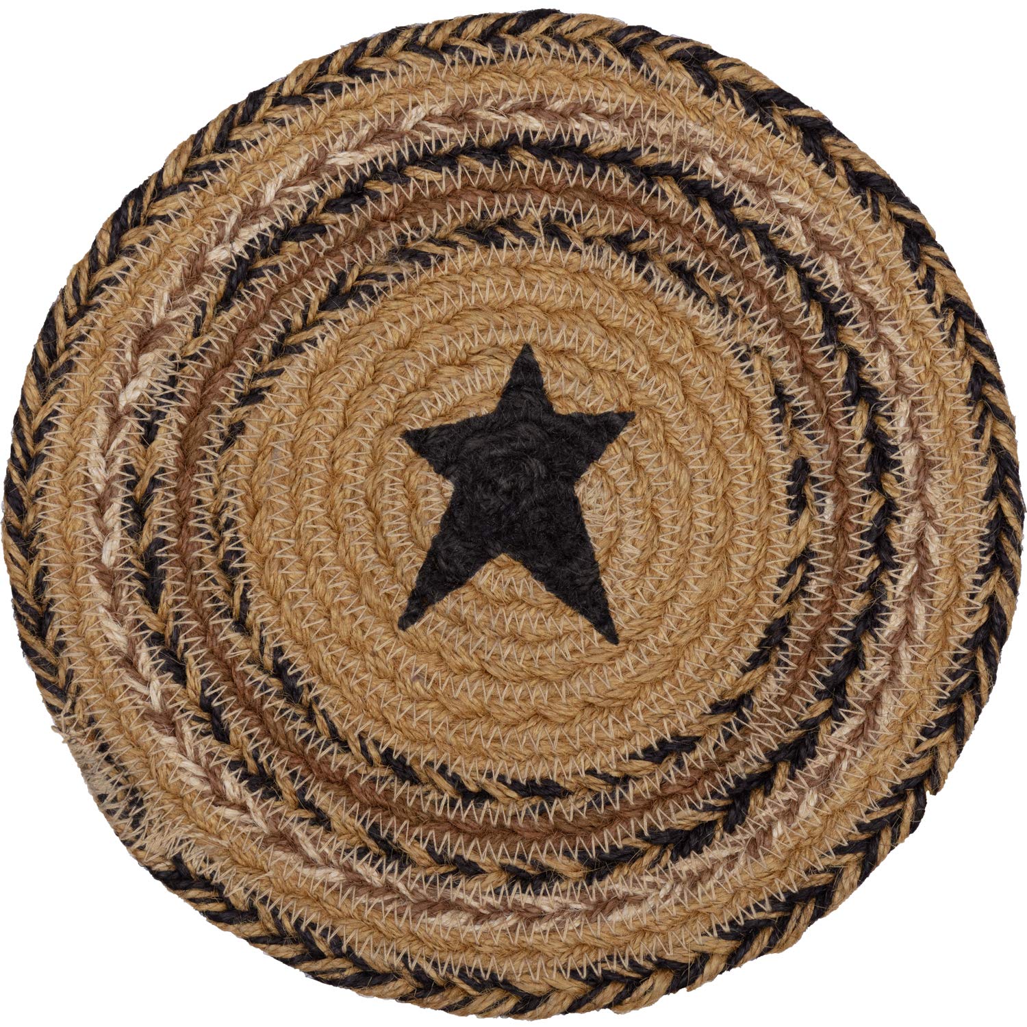 Vhc Brands Kettle Grove Jute Stencil Star 8 Inch Trivet Primitive Country Patchwork Kitchen Tabletop Design, Tan