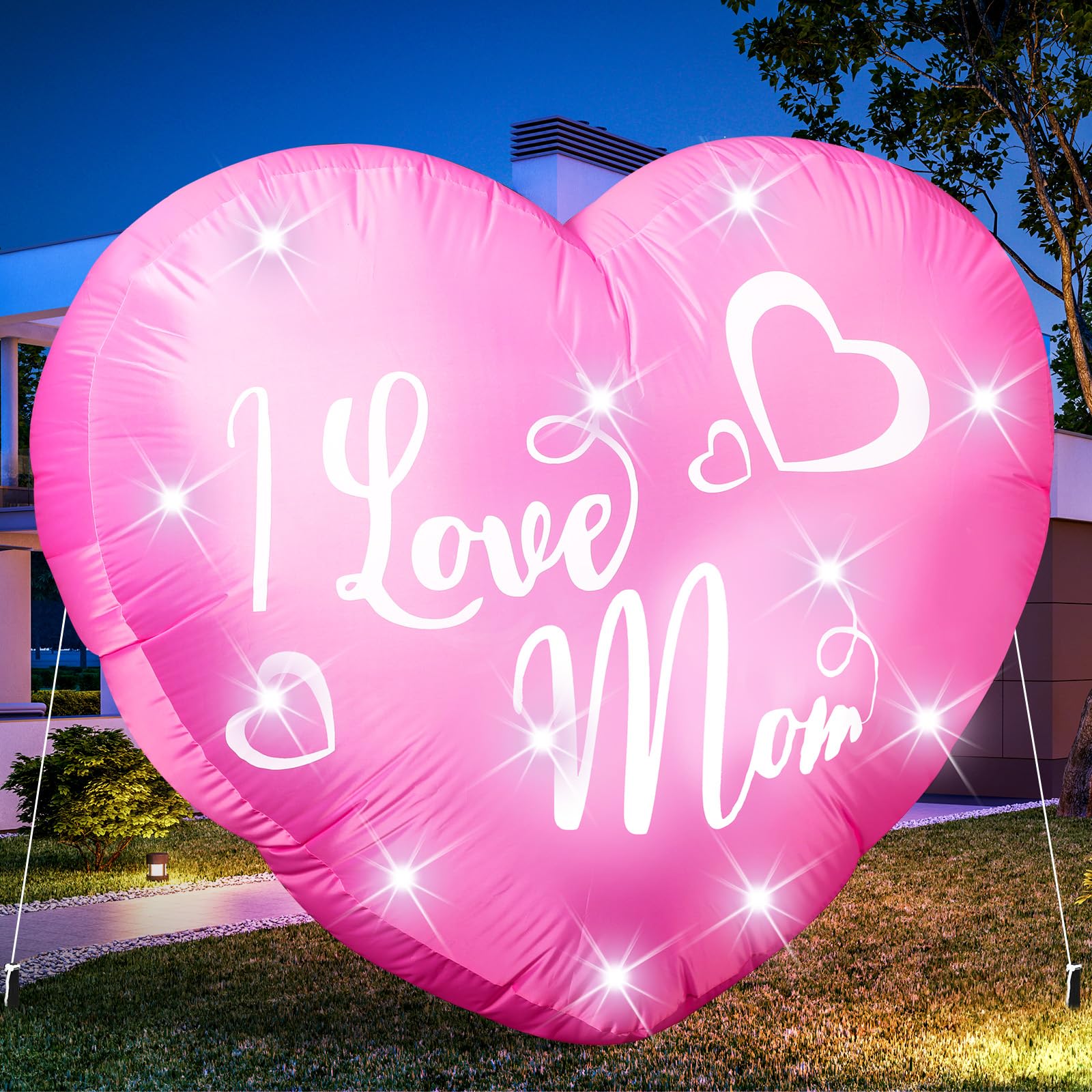 VIHOSE 3.9 Ft Mother  s Day Inflatables Decoration I Love Mom Blow Up Decor Heart LED Lights Inflatable Decor for Outdoor Yard G