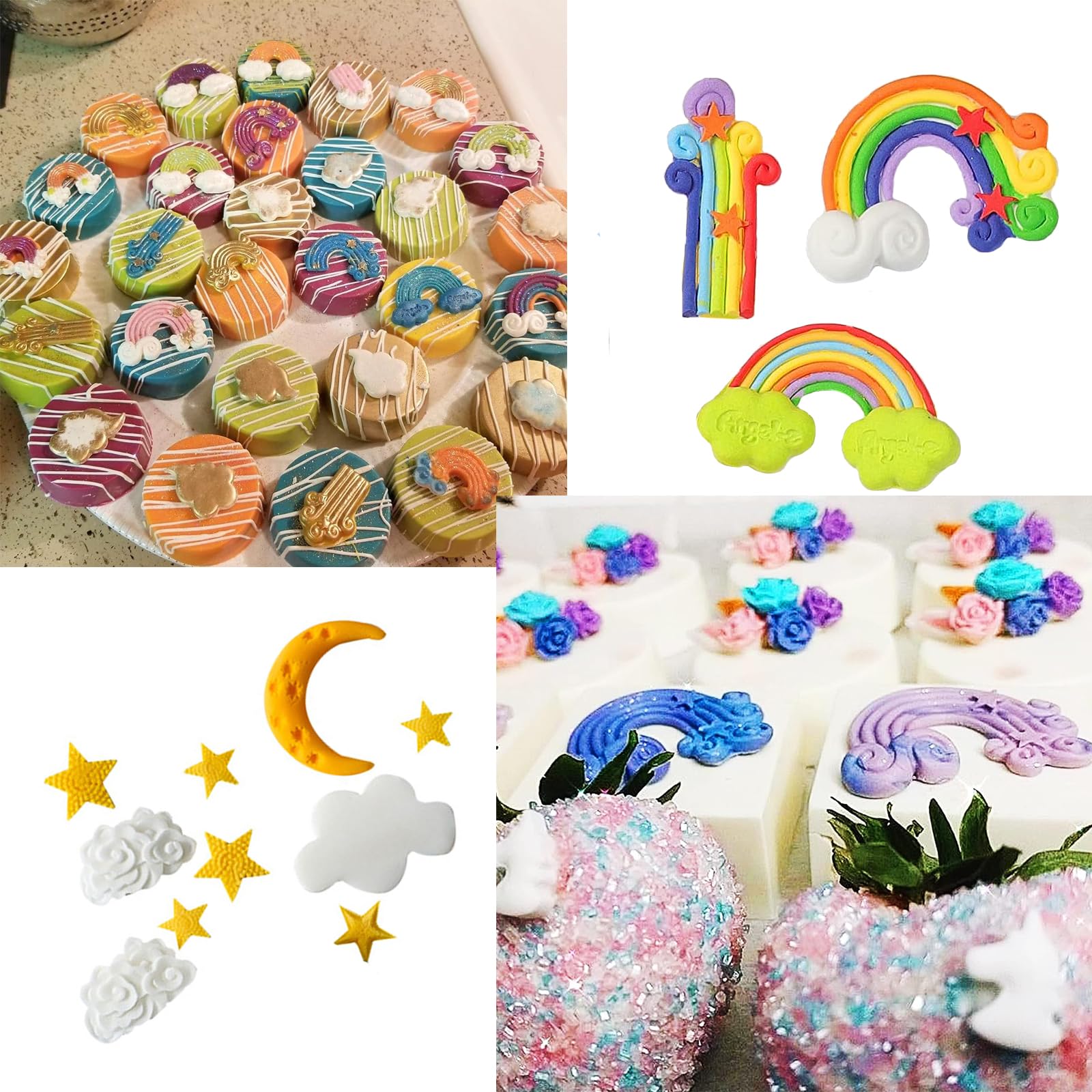 Rainbow Star Moon Clouds Shaped Silicone Fondant Molds 2Pcs Diy Candy Chocolate Decorating Mold For Cupcake Cookie Soap Candle P