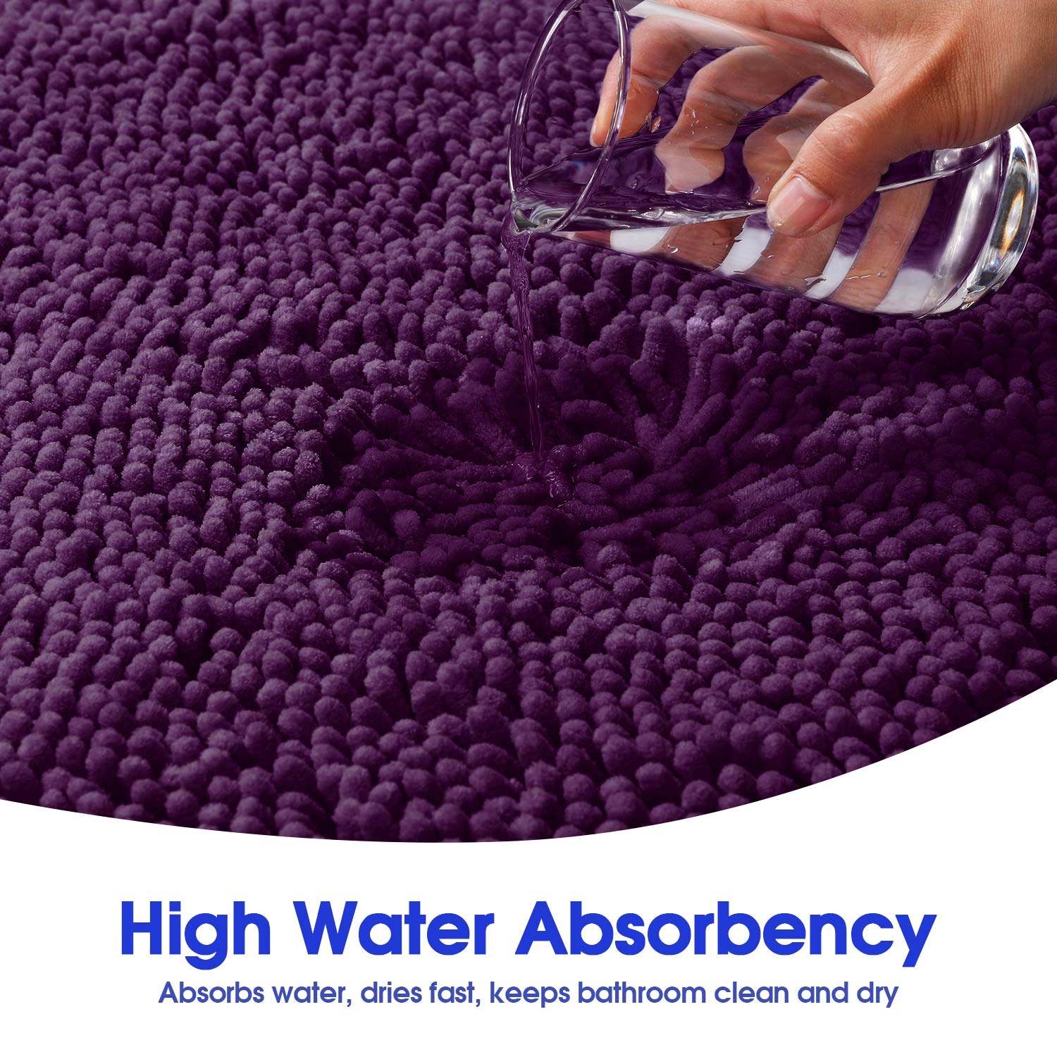 Homeideas 3 Pieces Dark Purple Bathroom Rugs Set, Ultra Soft Non Slip Bath Rug And Absorbent Chenille Bath Mat, Includes U-Shape