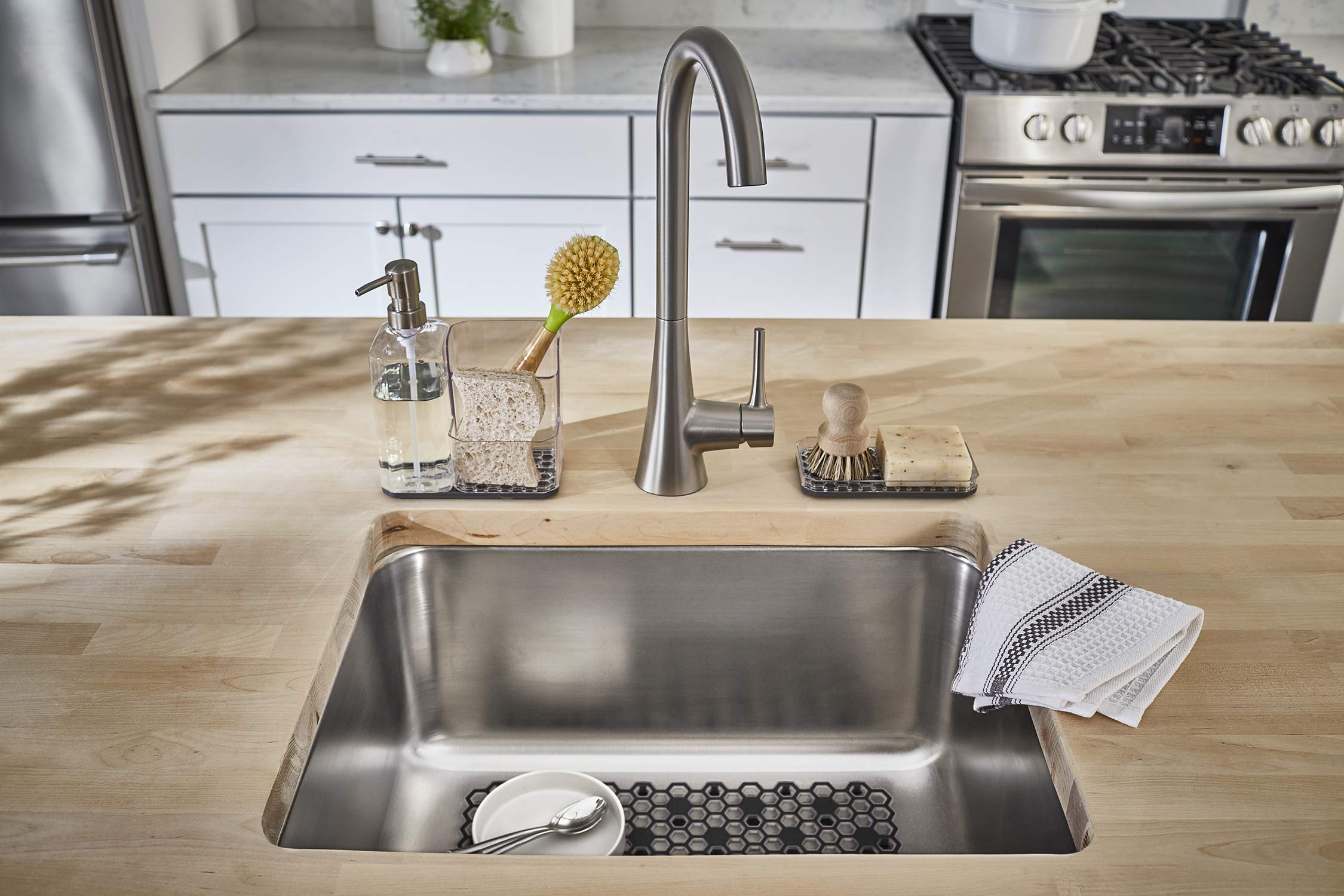 Spectrum Diversified Hexa Raised Feet Quick-Drying Heavy-Duty Protector With Non-Slip Surface, Large Farmhouse Sink Mat, Frost/G
