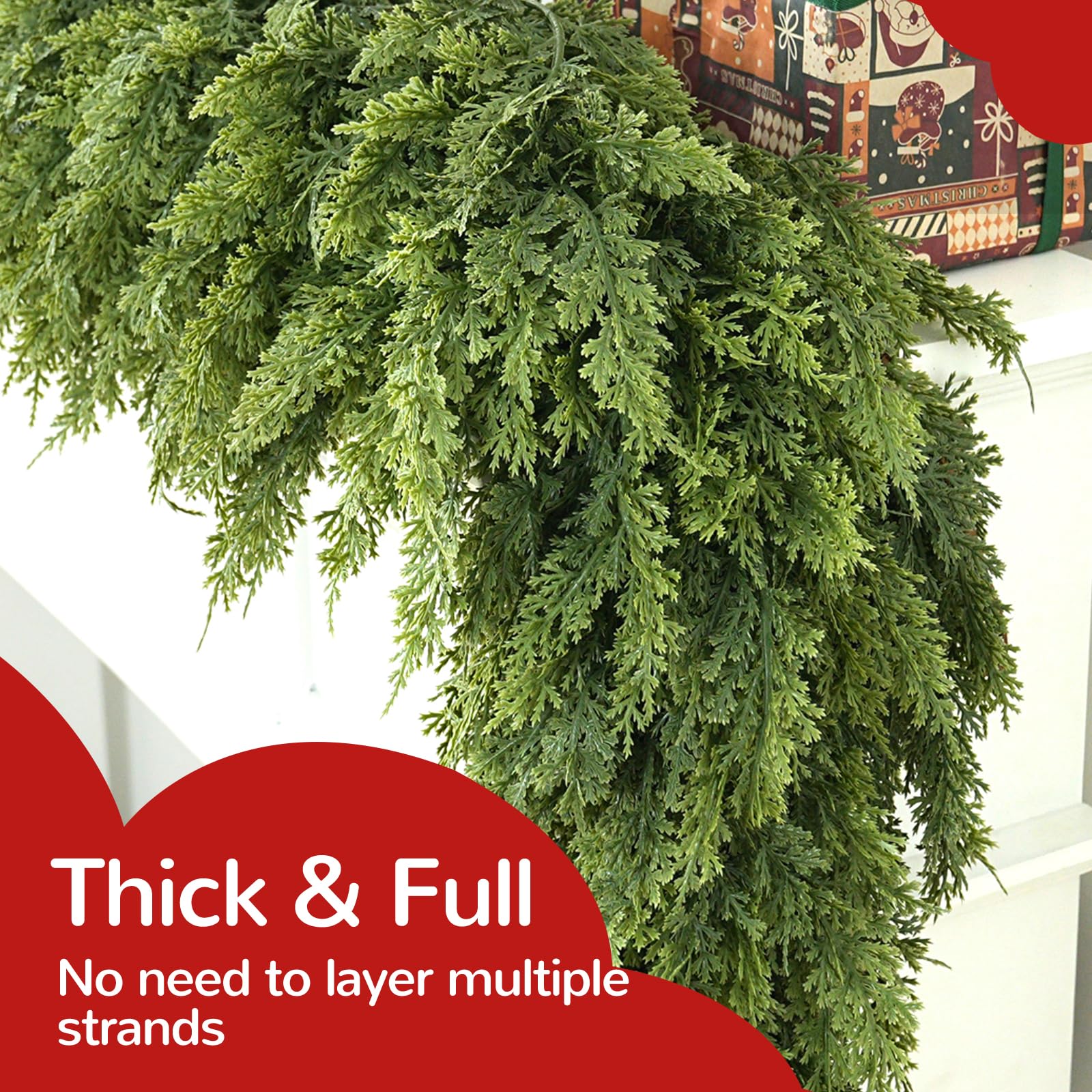 Giauma 9FT Double Fullness Christmas Cedar Garland with 280 Tips Cedar Branches Artificial Realistic Thick Soft Green Faux Winte