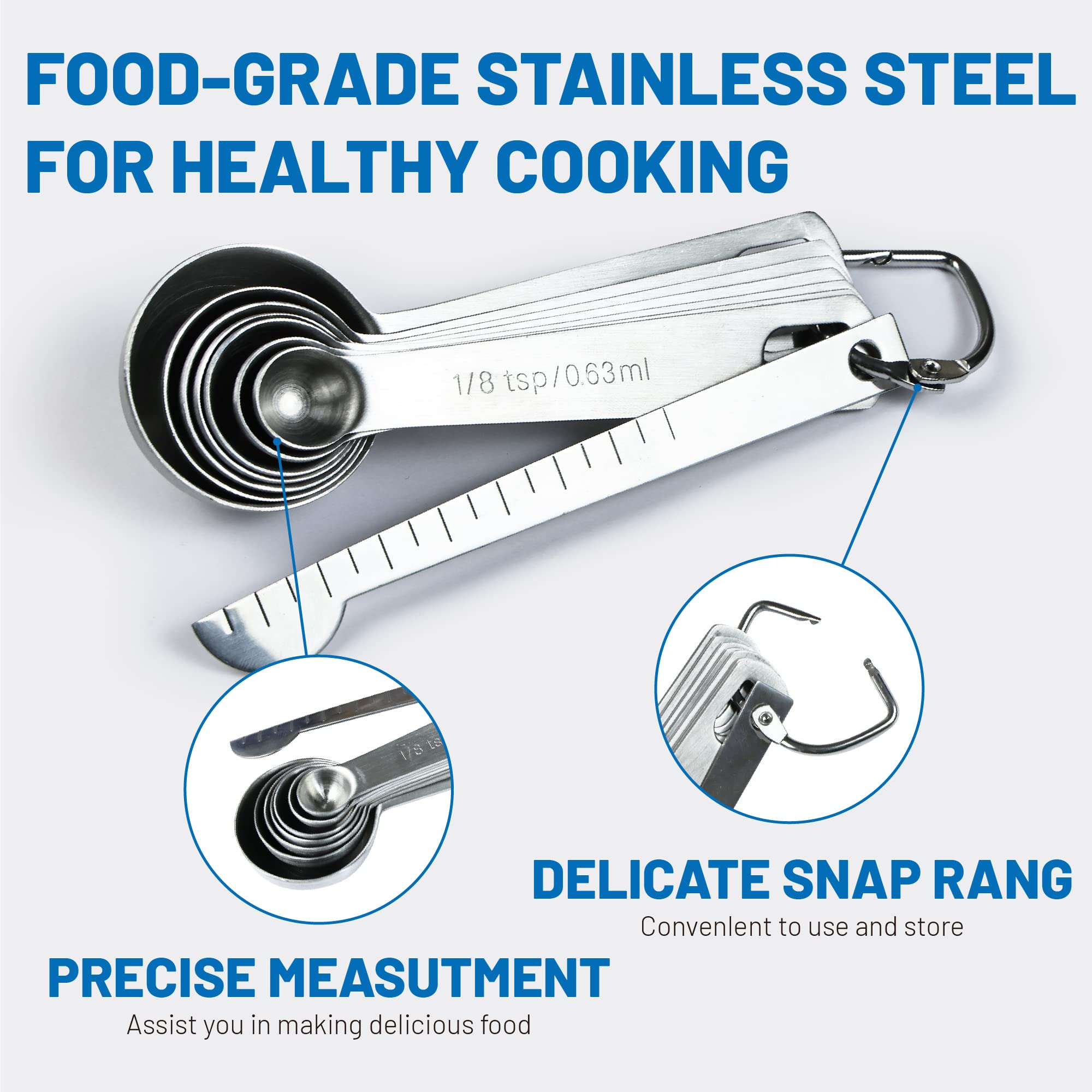 8Pcs Measuring Spoons, Premium Heavy Duty 18/8 Stainless Steel Measuring Spoons Cups Set, Small Tablespoon With Metric And Us Me