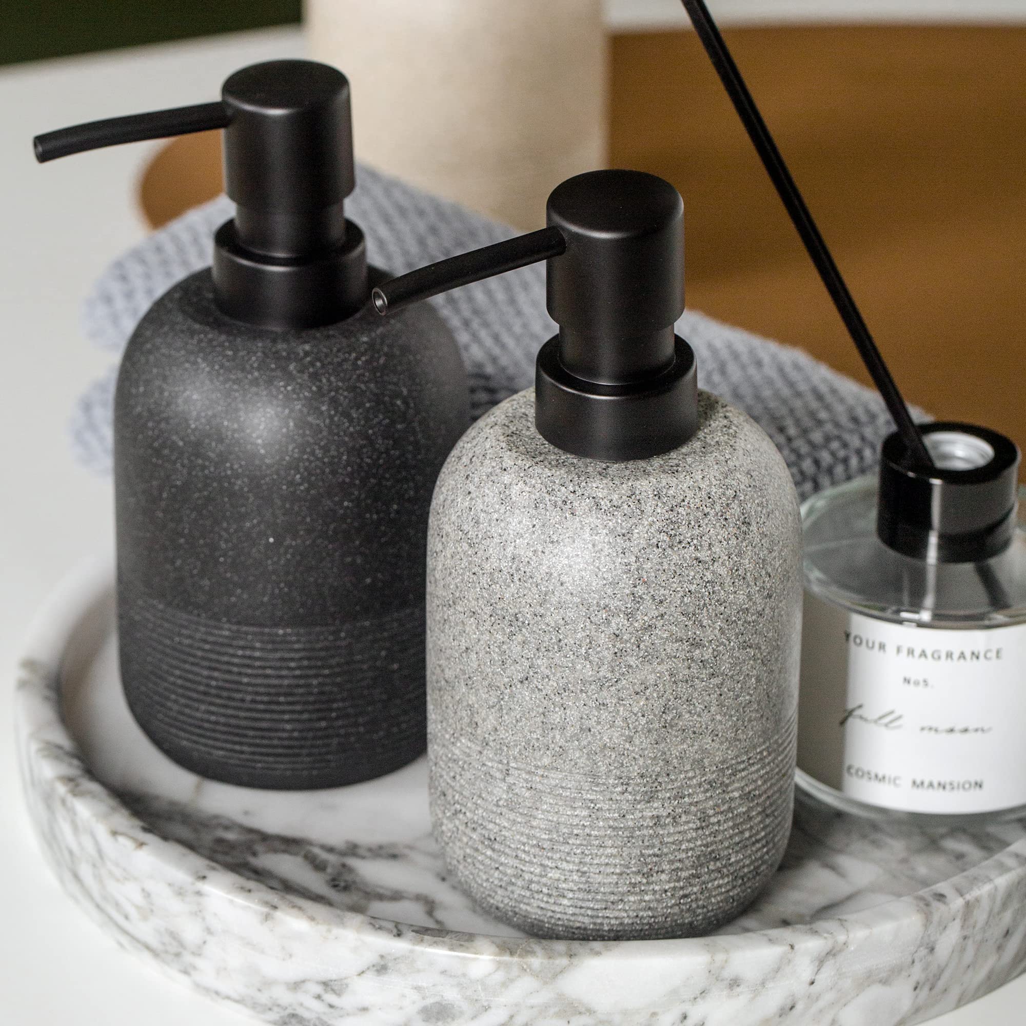 2Pcs/Set Gray Soap Lotion Dispenser With A Spare Pump,Liquid Hand Soap Dispenser Sets For Bathroom Countertop, Soap Dispenser Fo