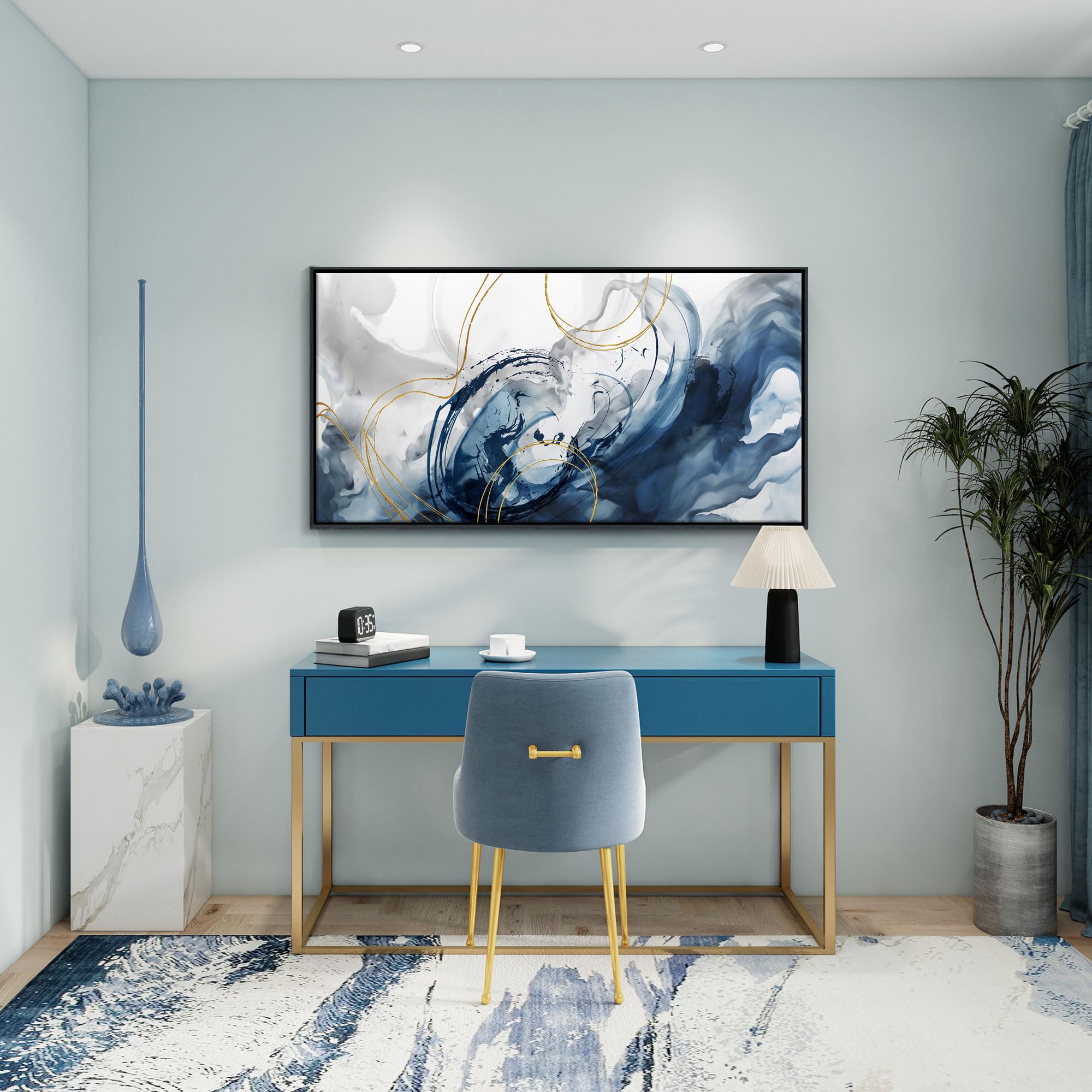 Mofutinpo Framed Abstract Canvas Wall Art Blue Pictures For Living Room Wall Decoration Large Modern Wall Art Office Artwork Wal