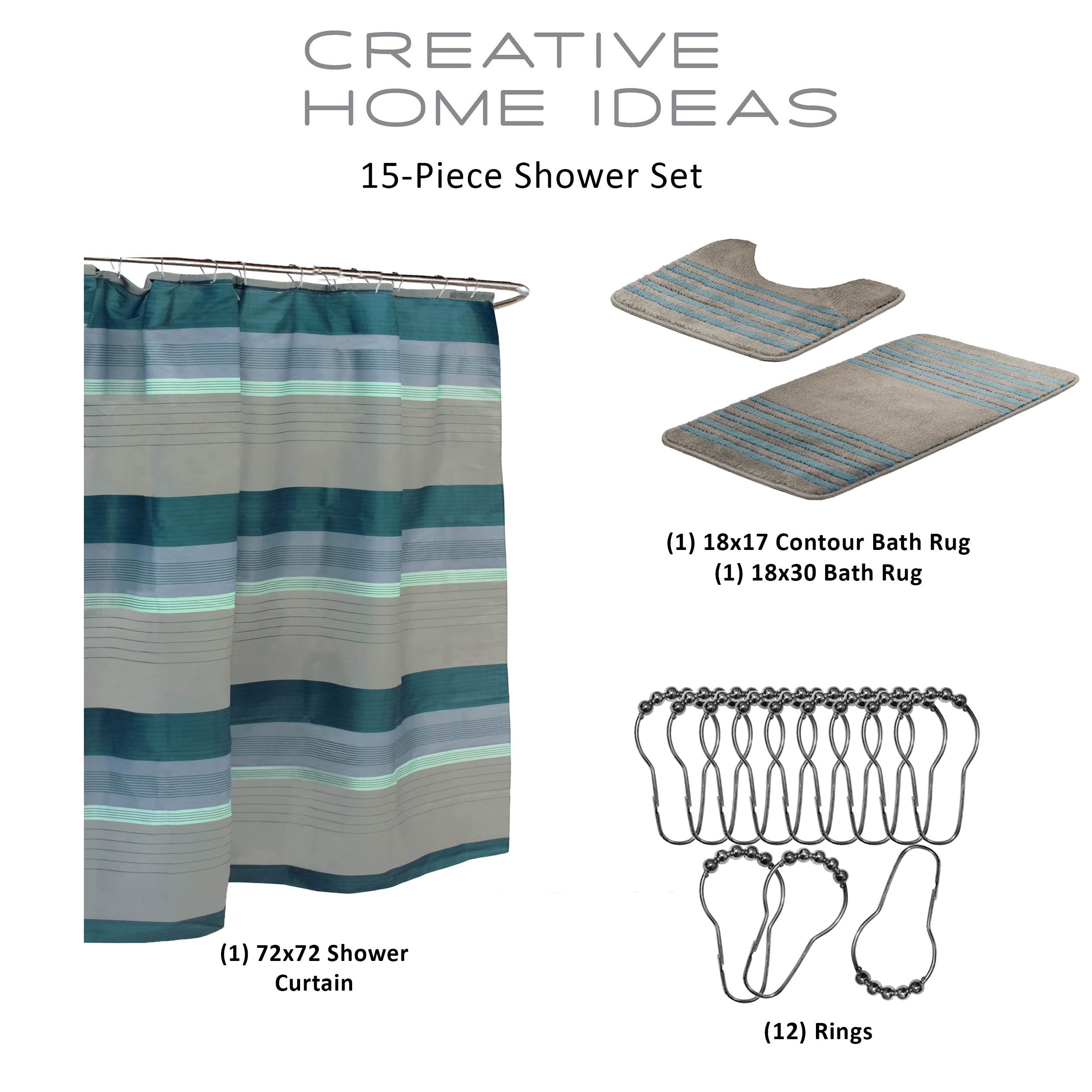 Creative Home Ideas Bath Fusion Shower Curtain Set  72''x72''  Regent Denim Blue/Grey