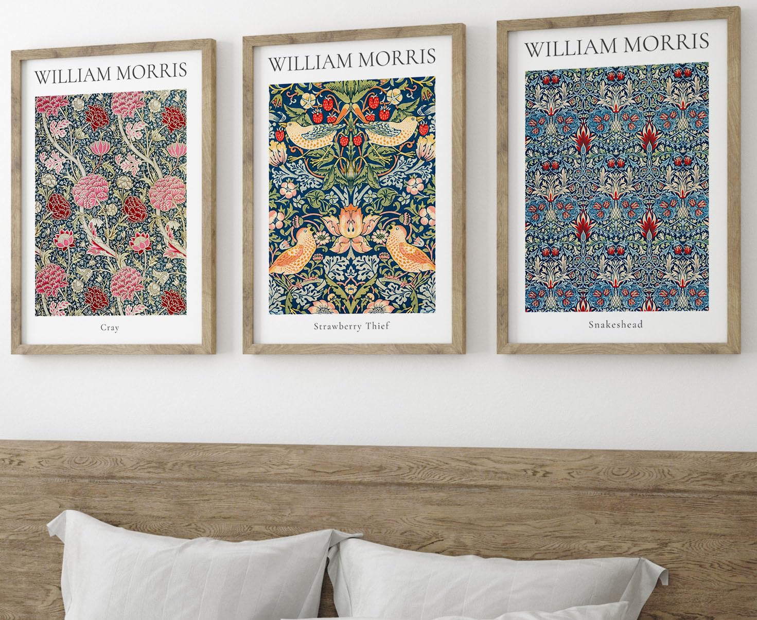 William Morris Set Of 3 Unframed Prints, Art Nouveau Home Decor, Vintage Art, Botanical Flower Poster, Cray Strawberry Thief Sna