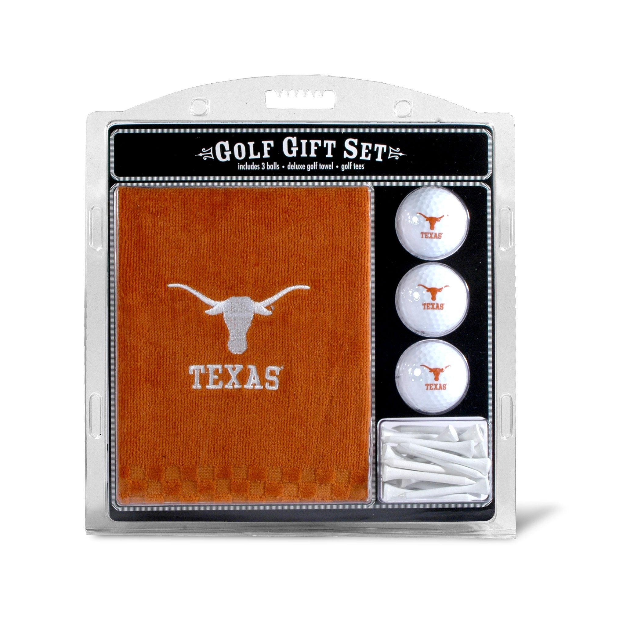 Team Golf Ncaa Texas Longhorns Gift Set: Embroidered Golf Towel, 3 Golf Balls, And 14 Golf Tees 2-3/4 Regulation, Tri-Fold Tow