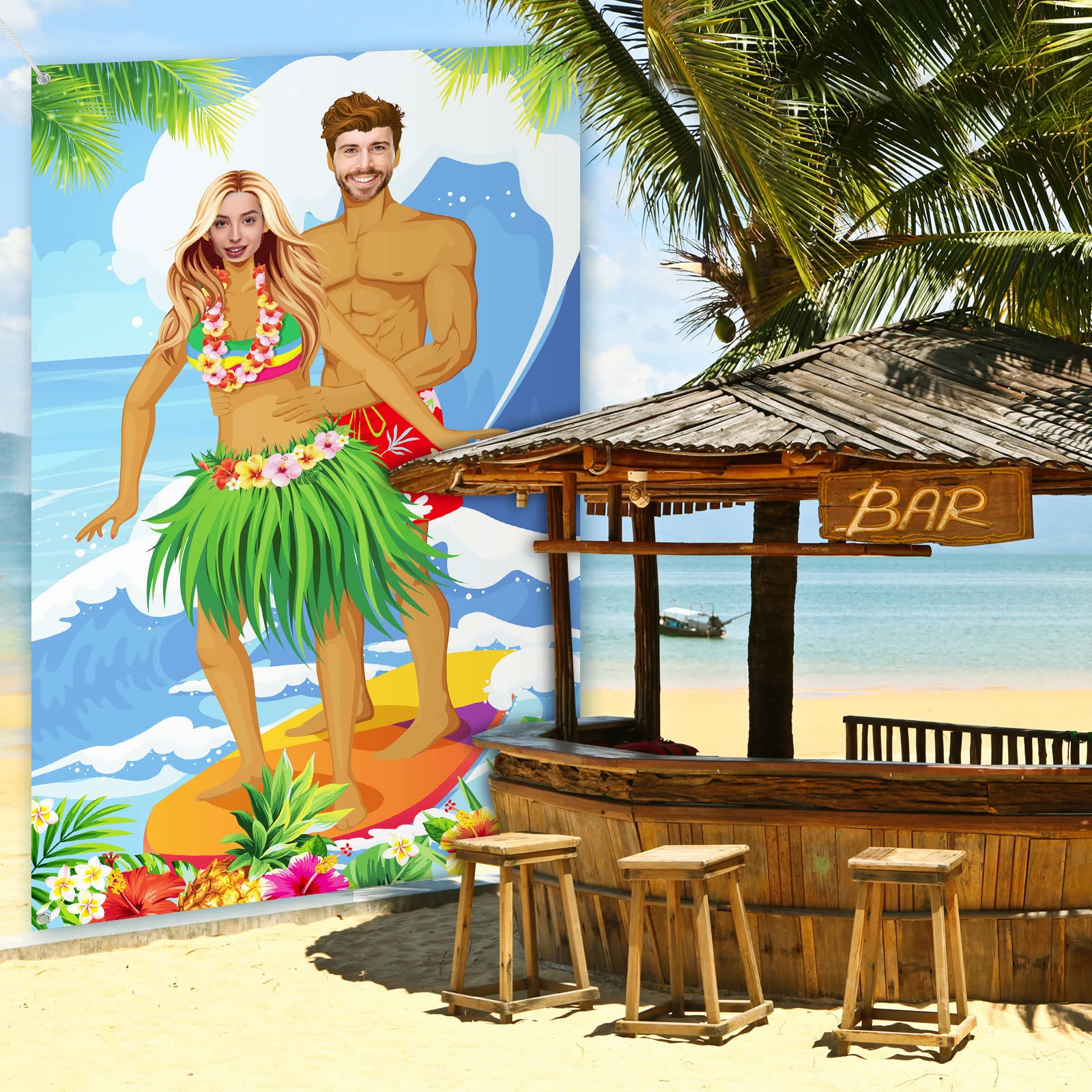 Luau Couple Photo Door Banner Hawaiian Party Decorations Tiki Luau Photo Props Aloha Tiki Banner For Party Hawaiian Door Banner